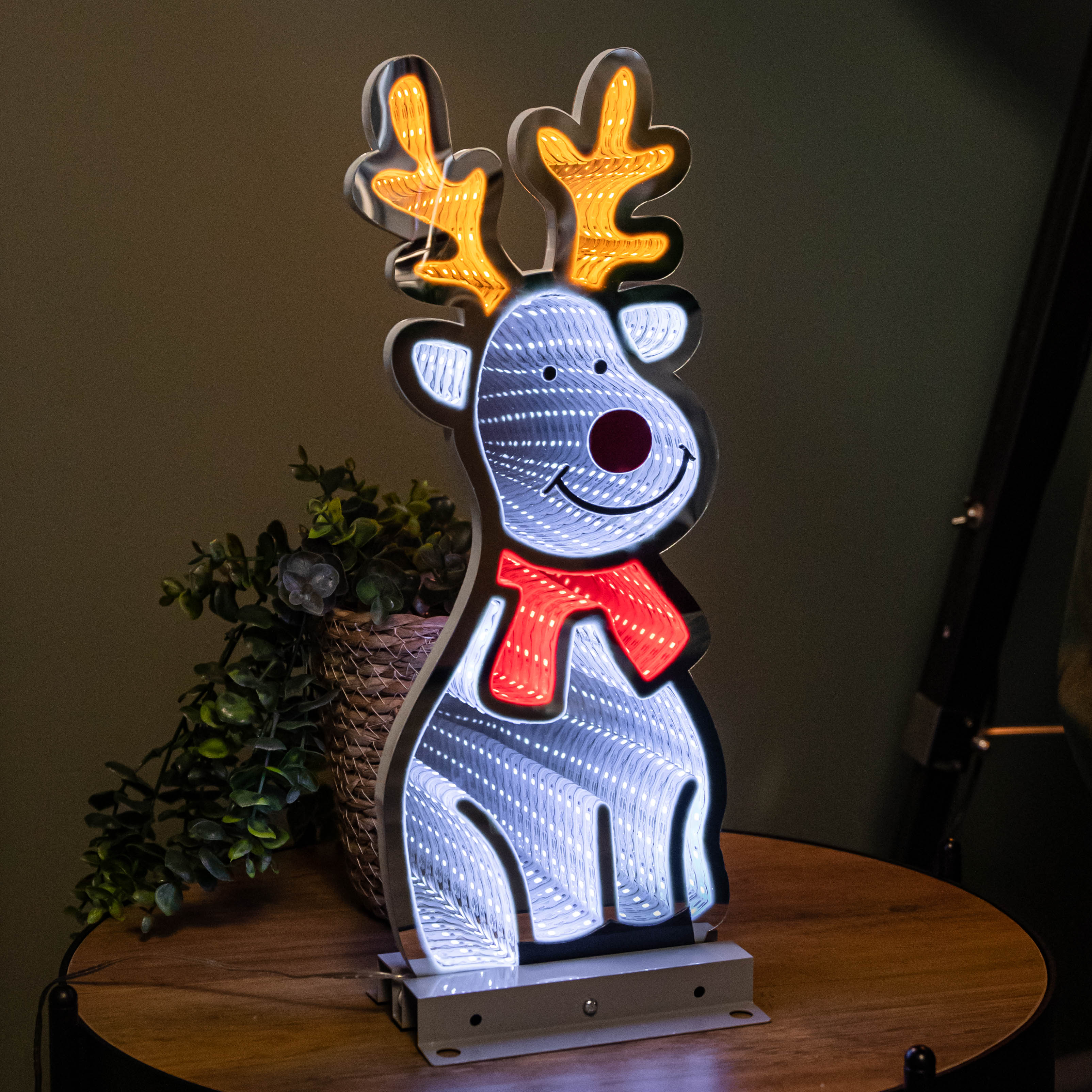 40cm Infinity Standing Christmas Reindeer with Metal Base, White and Red LEDs