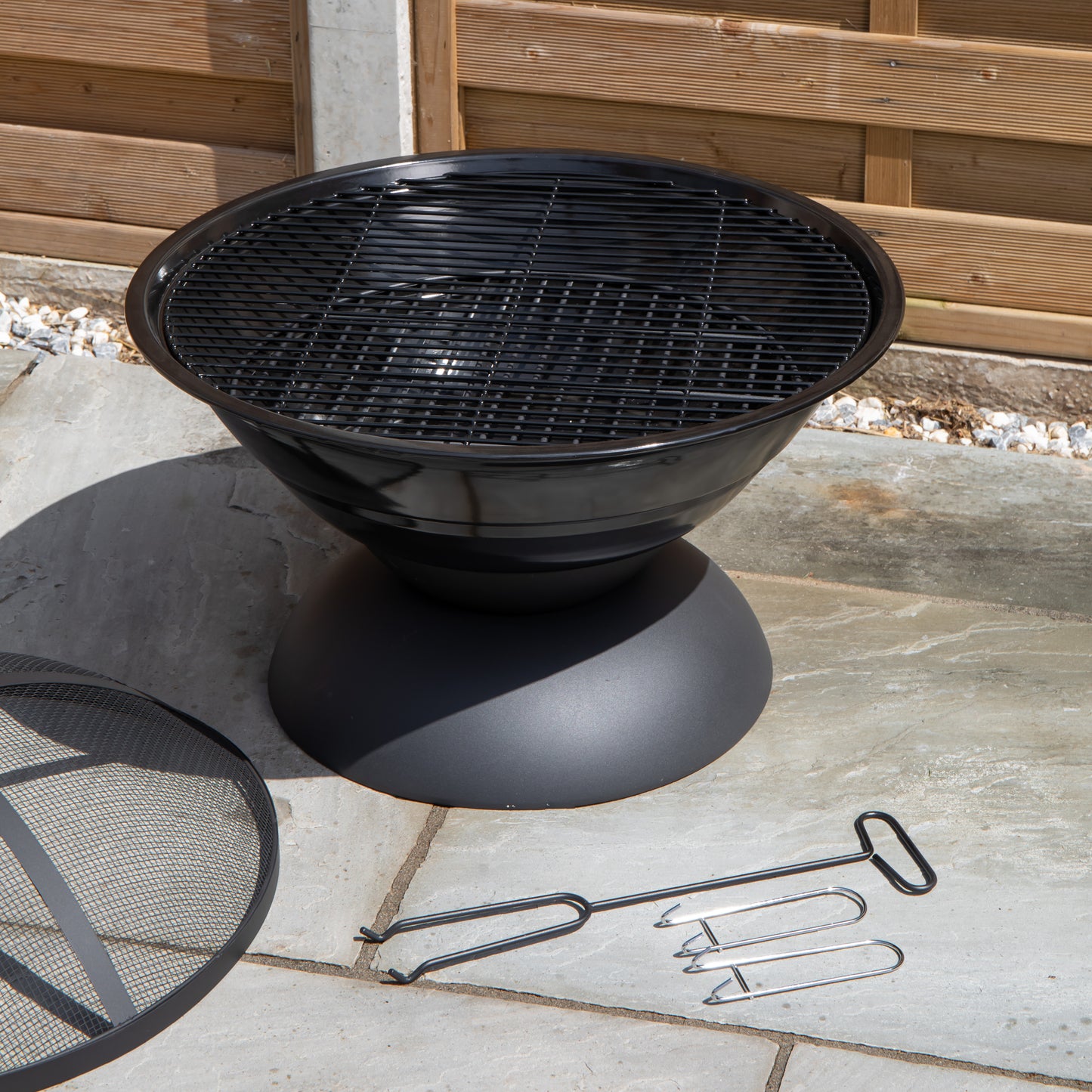 52cm Black Steel Outdoor Lustre Enamelled Firepit with Fire Poker