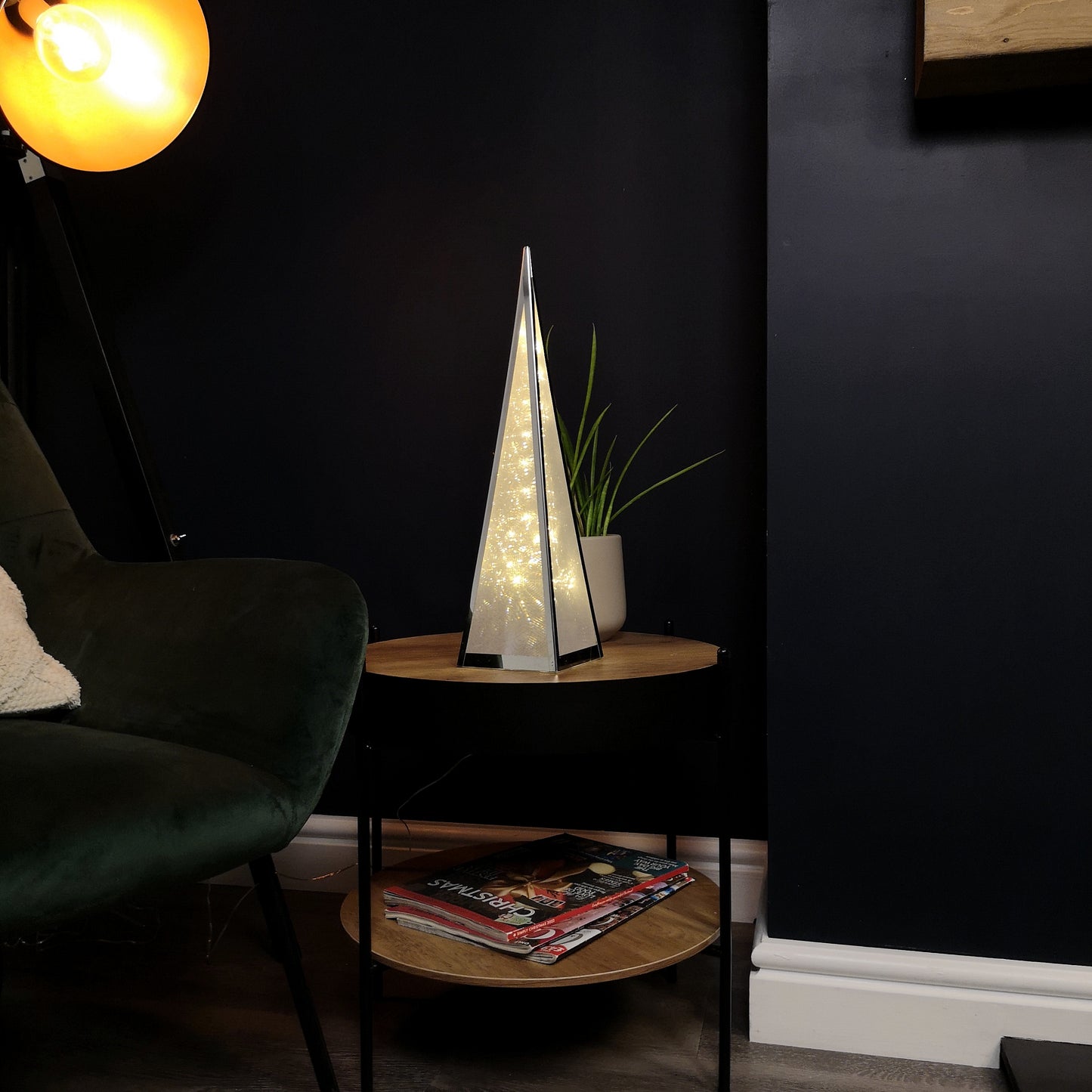 45cm Christmas Holographic Pyramid with Silver Frame-16 Warm White Led