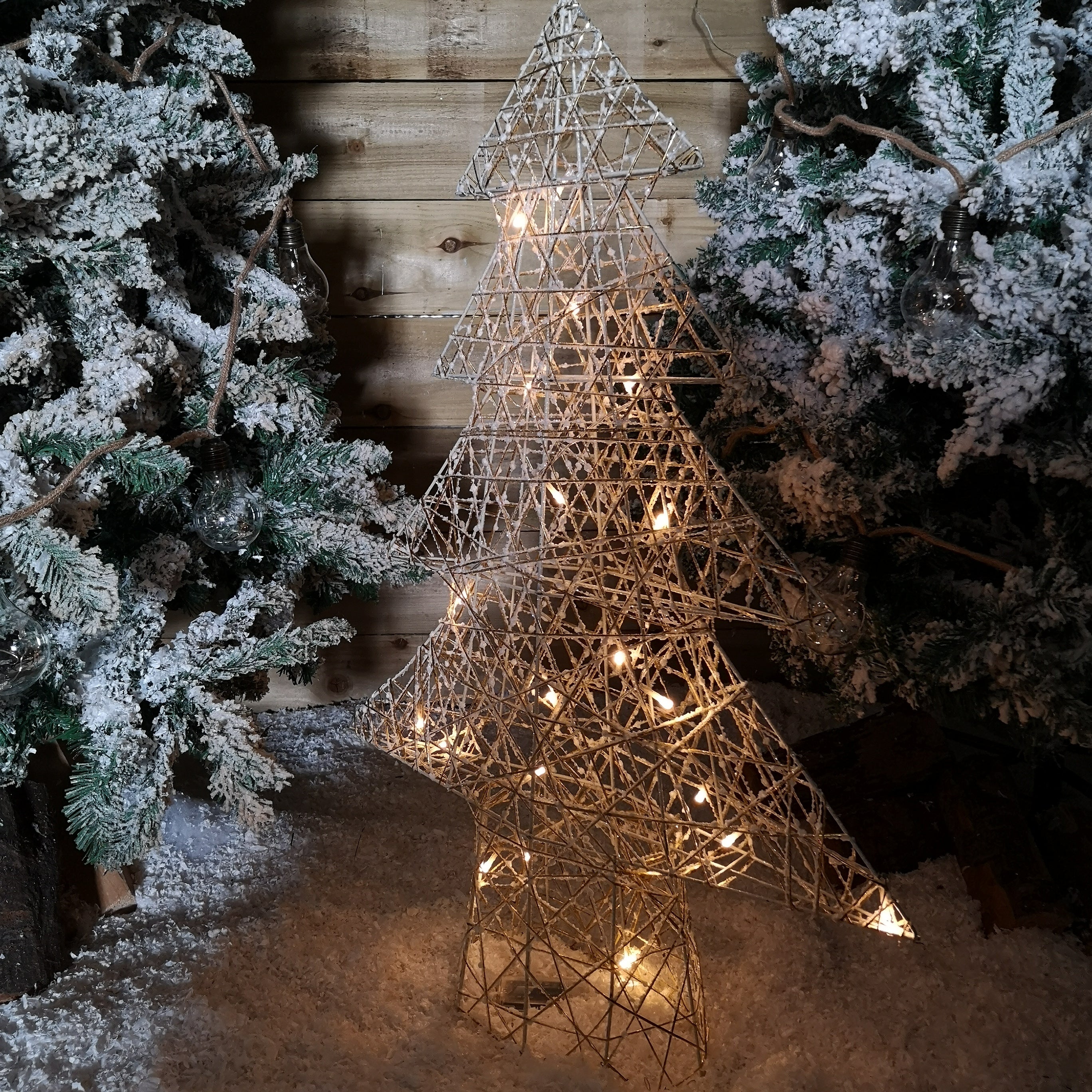 80cm Warm White Battery Operated LED White and Gold Woven Tree Silhouette Christmas Decoration