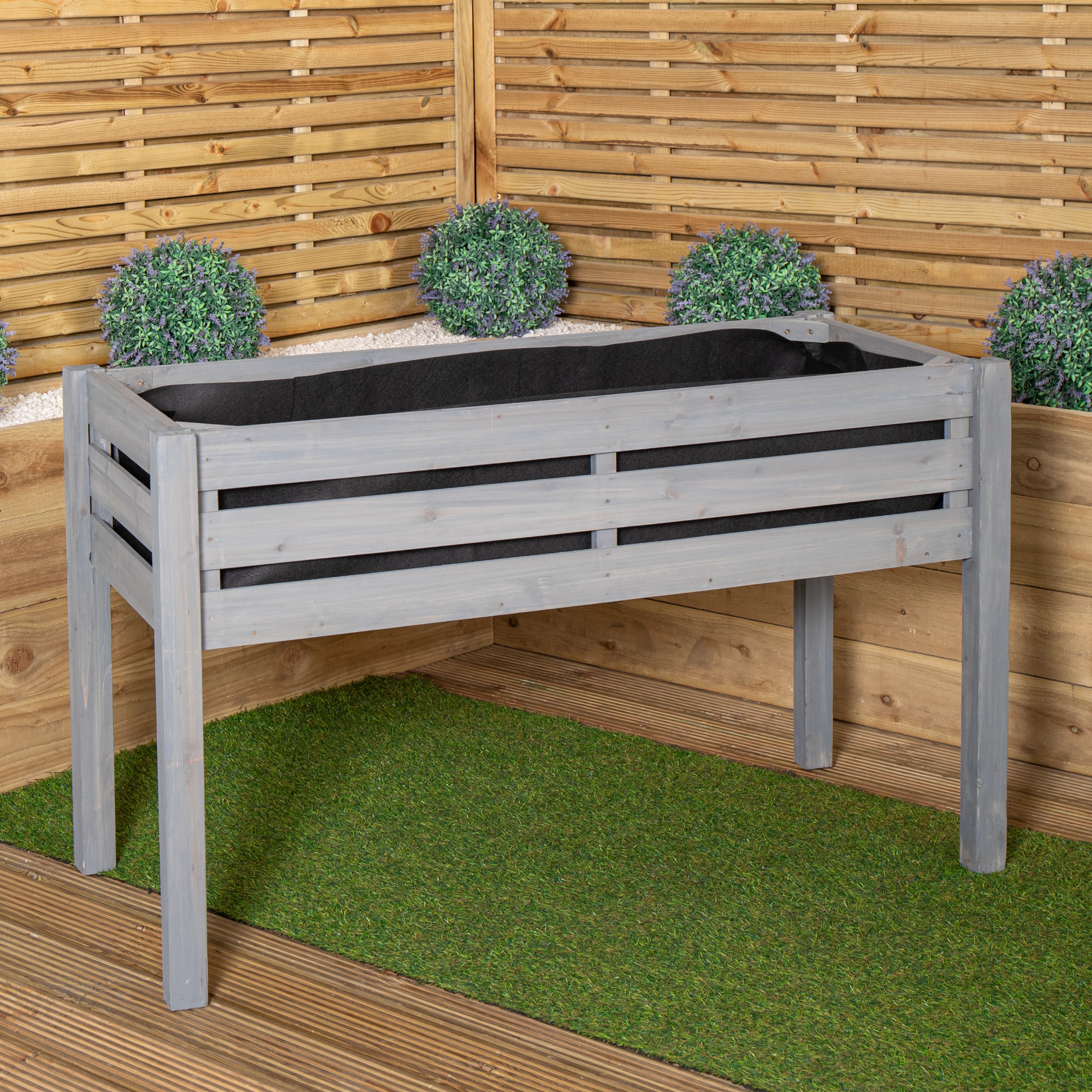 75 x 123cm Samuel Alexander Large Raised Grey Wooden Garden Bed Planter with Slatted Base