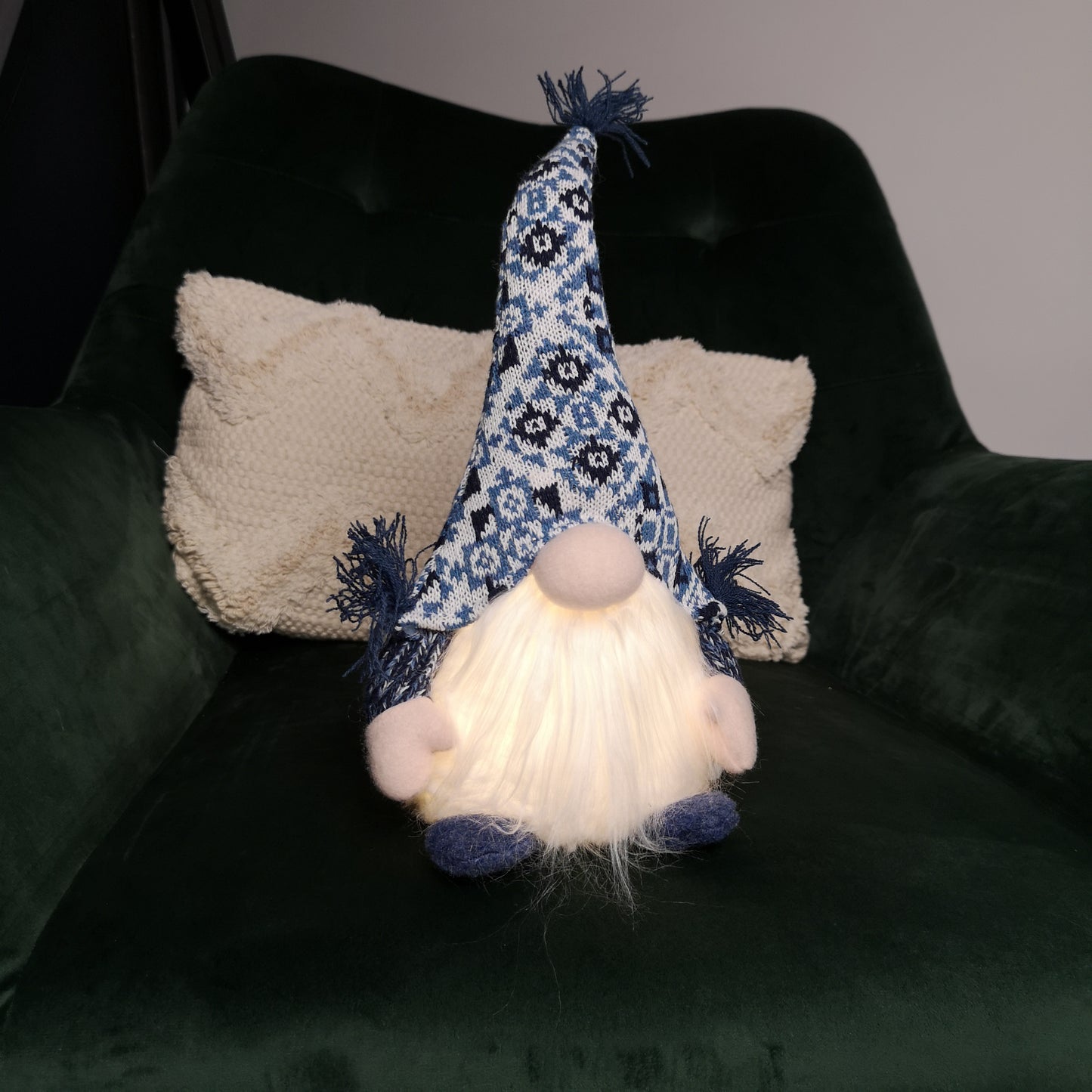 35cm Battery Operated Light up Sitting Christmas Gonk in Light Blue