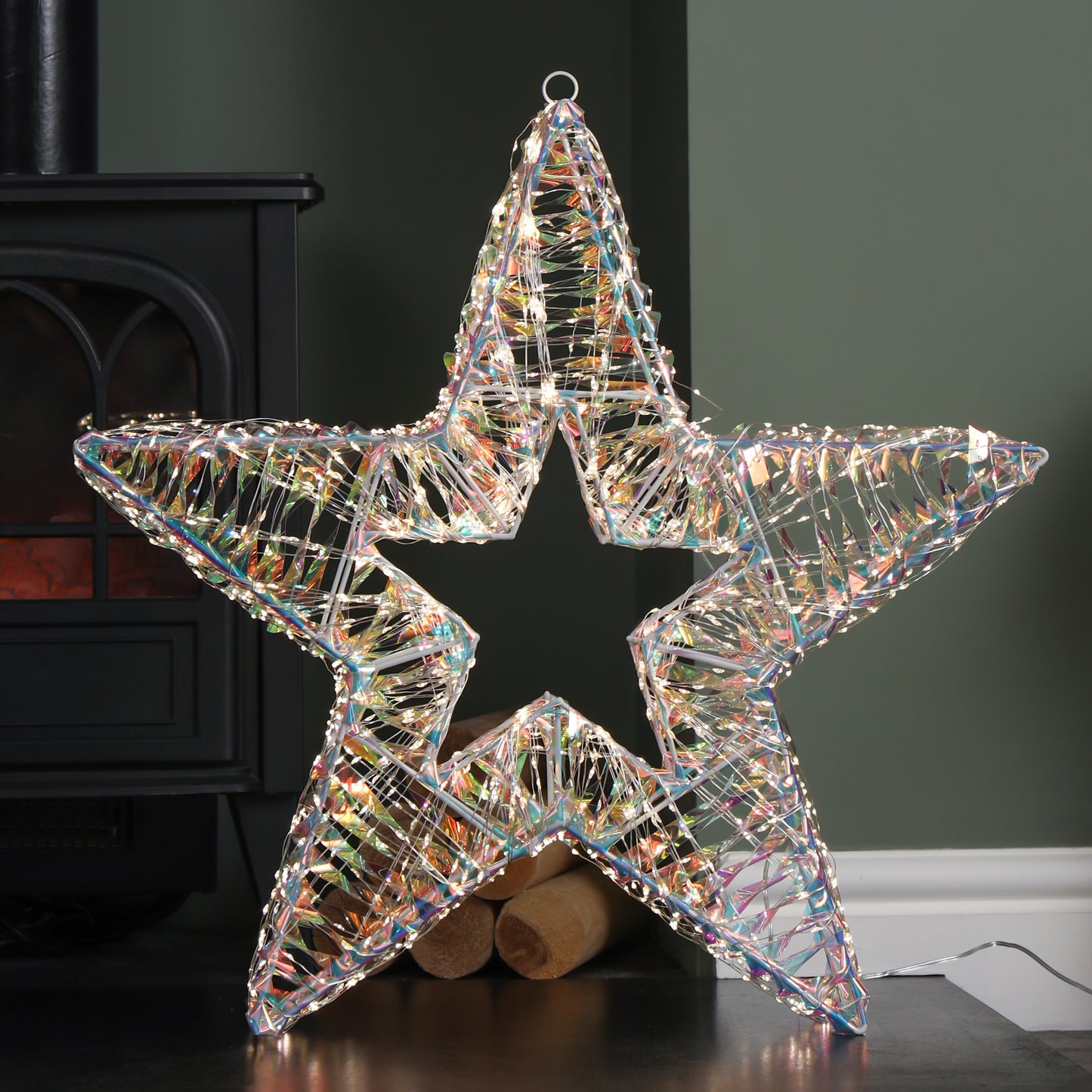60cm Light up Iridescent Shimmer Christmas Star with 1440 Warm White LEDs