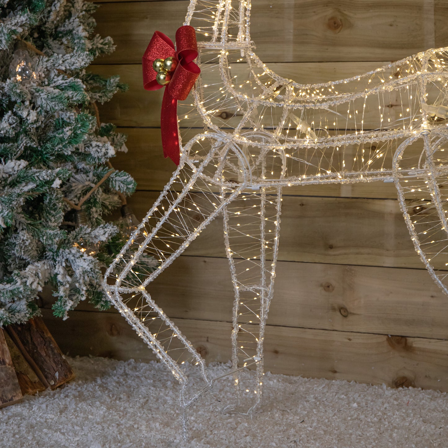 1.48m Light up Acrylic Christmas Deer Decoration with Red Bow and 940 Warm White LEDs