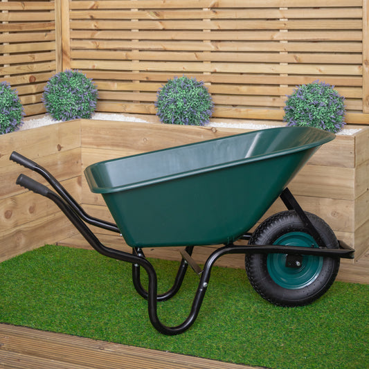 110 Litre 150kg Capacity Heavy Duty Outdoor Pneumatic Plastic Garden Wheelbarrow in Green
