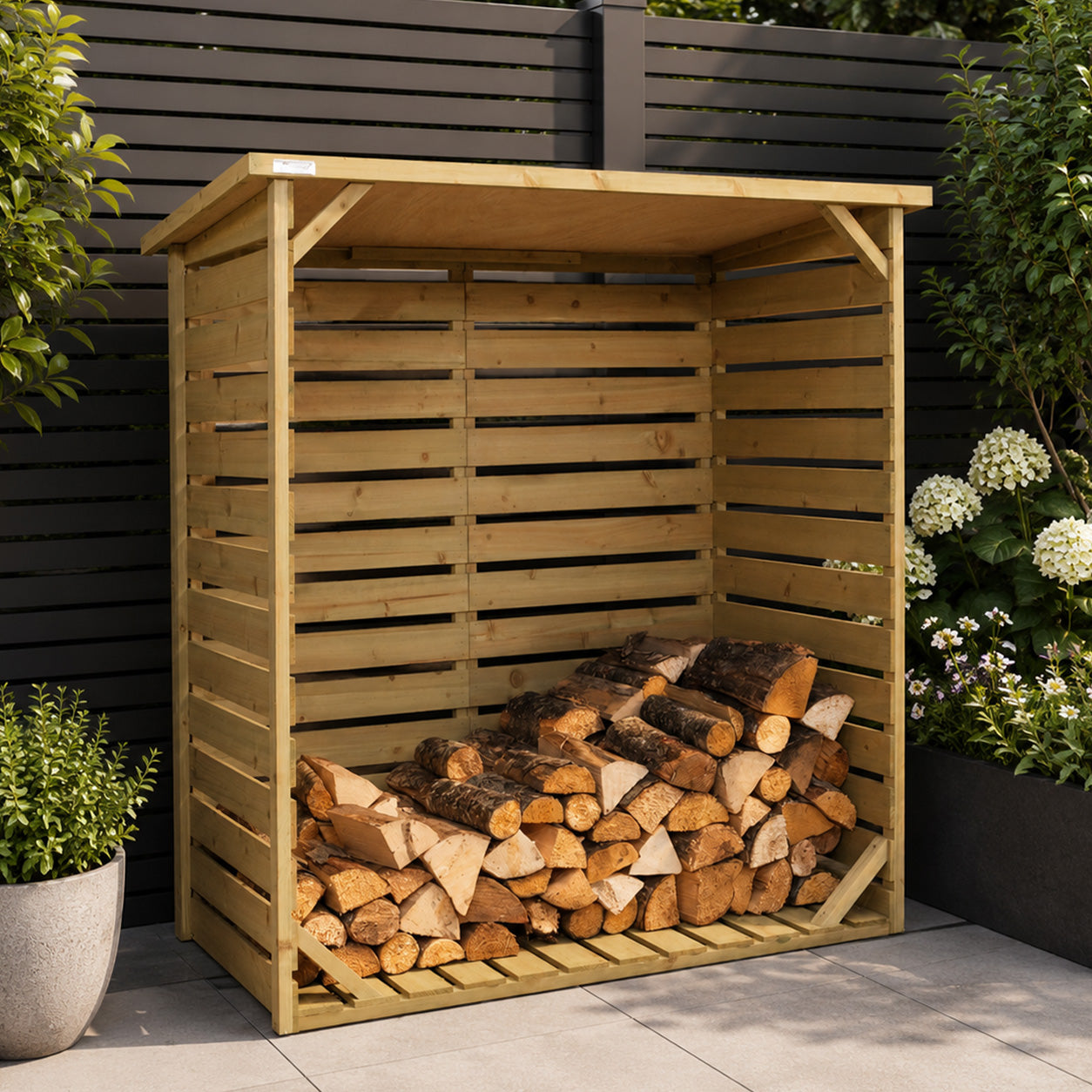 123cm x 115cm Large Wooden Outdoor Garden Patio Log Store Shed 