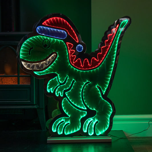 60cm Light up Christmas T-Rex with Santa Hat Infinity Decoration with LEDs