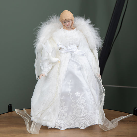30cm Angel Holding Dove Christmas Tree Topper in White