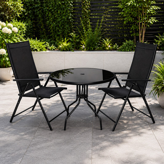Outdoor 2 Person Round Glass Top Garden Dining Table Chairs Set
