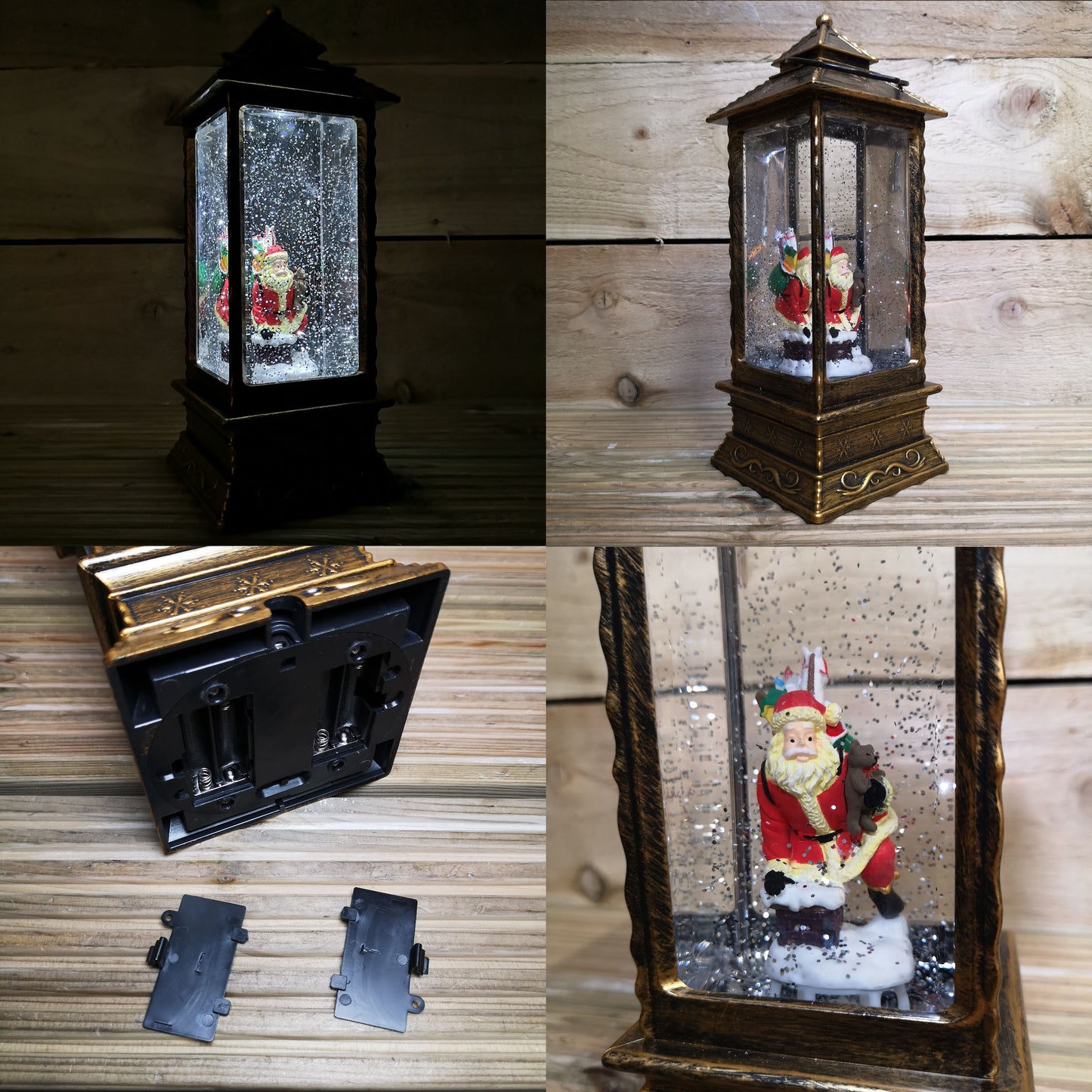 27cm Premier Christmas Water Spinners Antique Effect Lantern with Santa Scene  Dual Powered