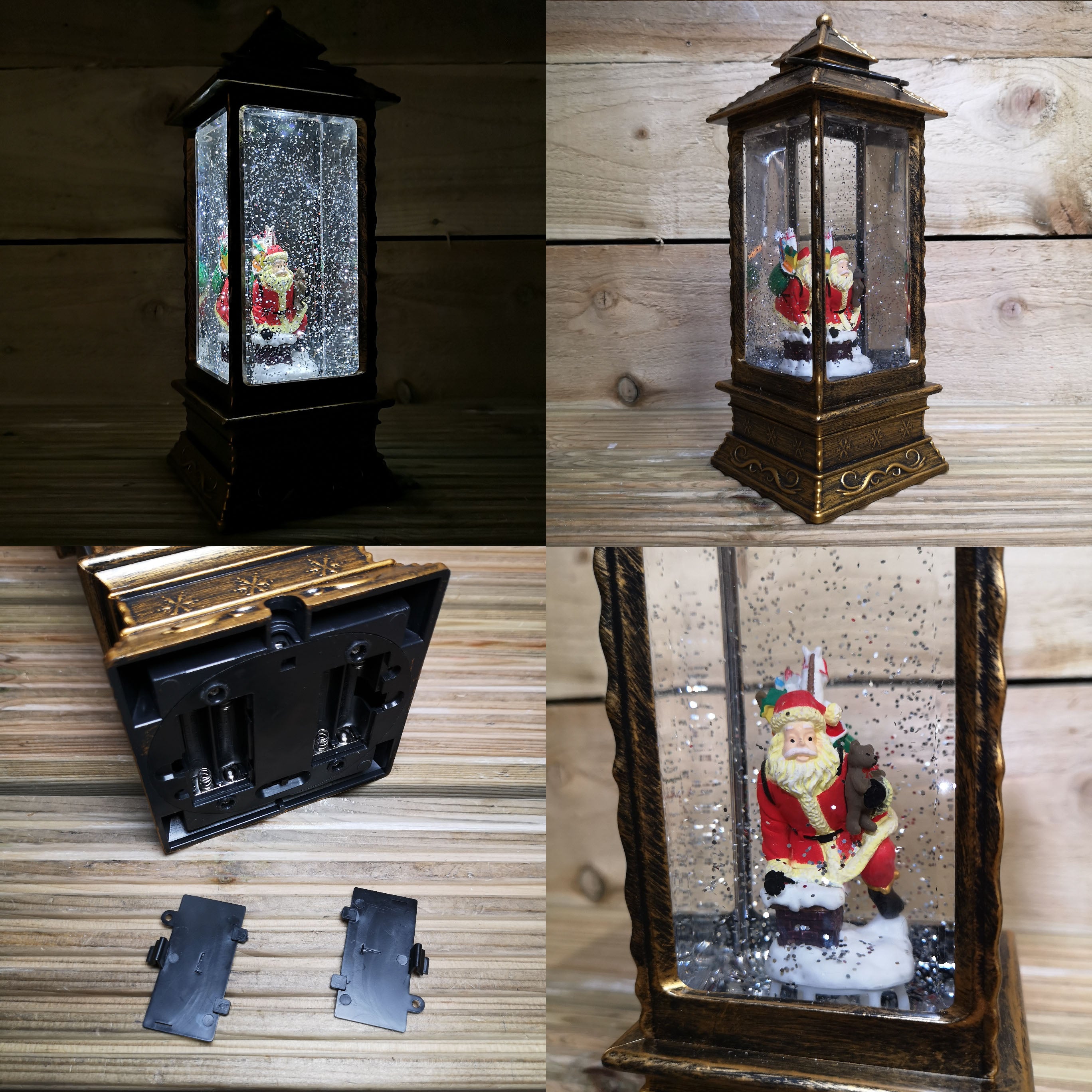 27cm Premier Christmas Water Spinners Antique Effect Lantern with Santa Scene  Dual Powered