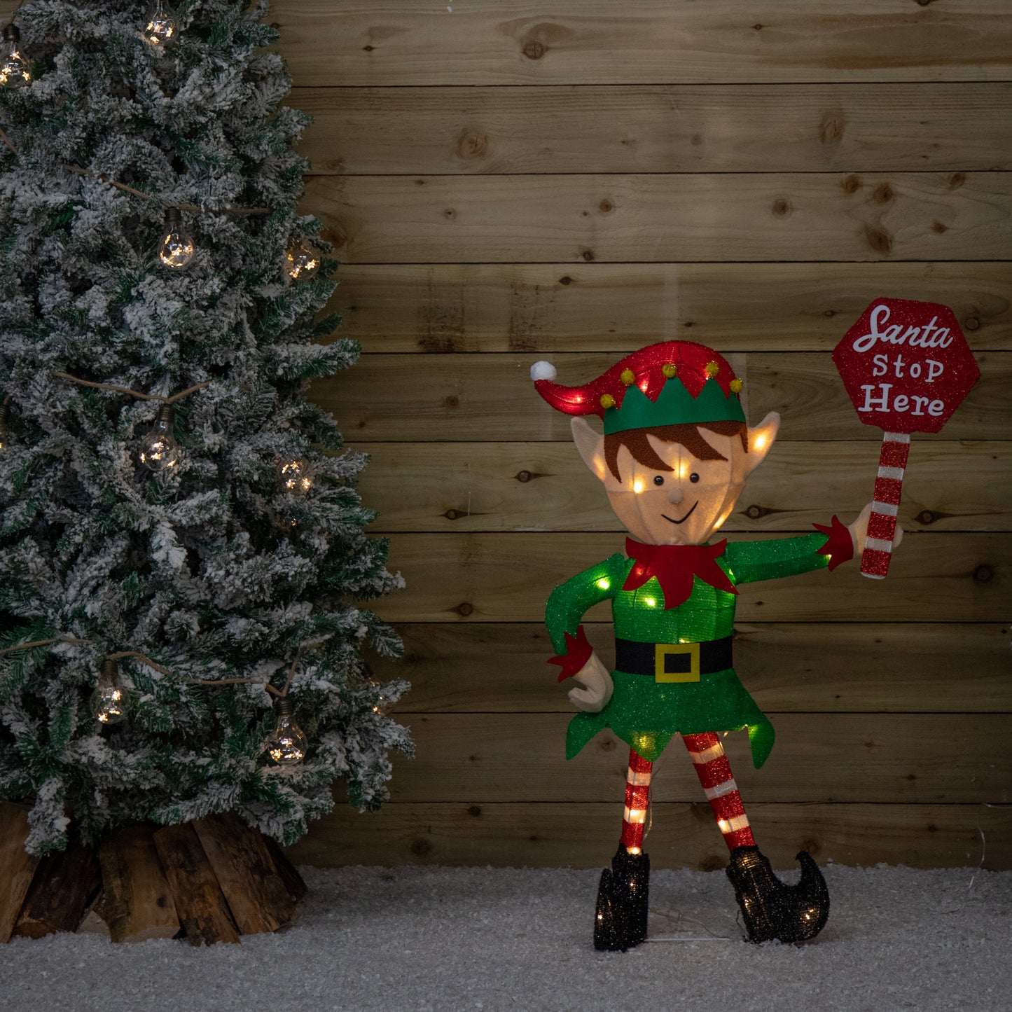 98cm Light up Standing Christmas Elf with Red Hat and 50 Warm White LEDs