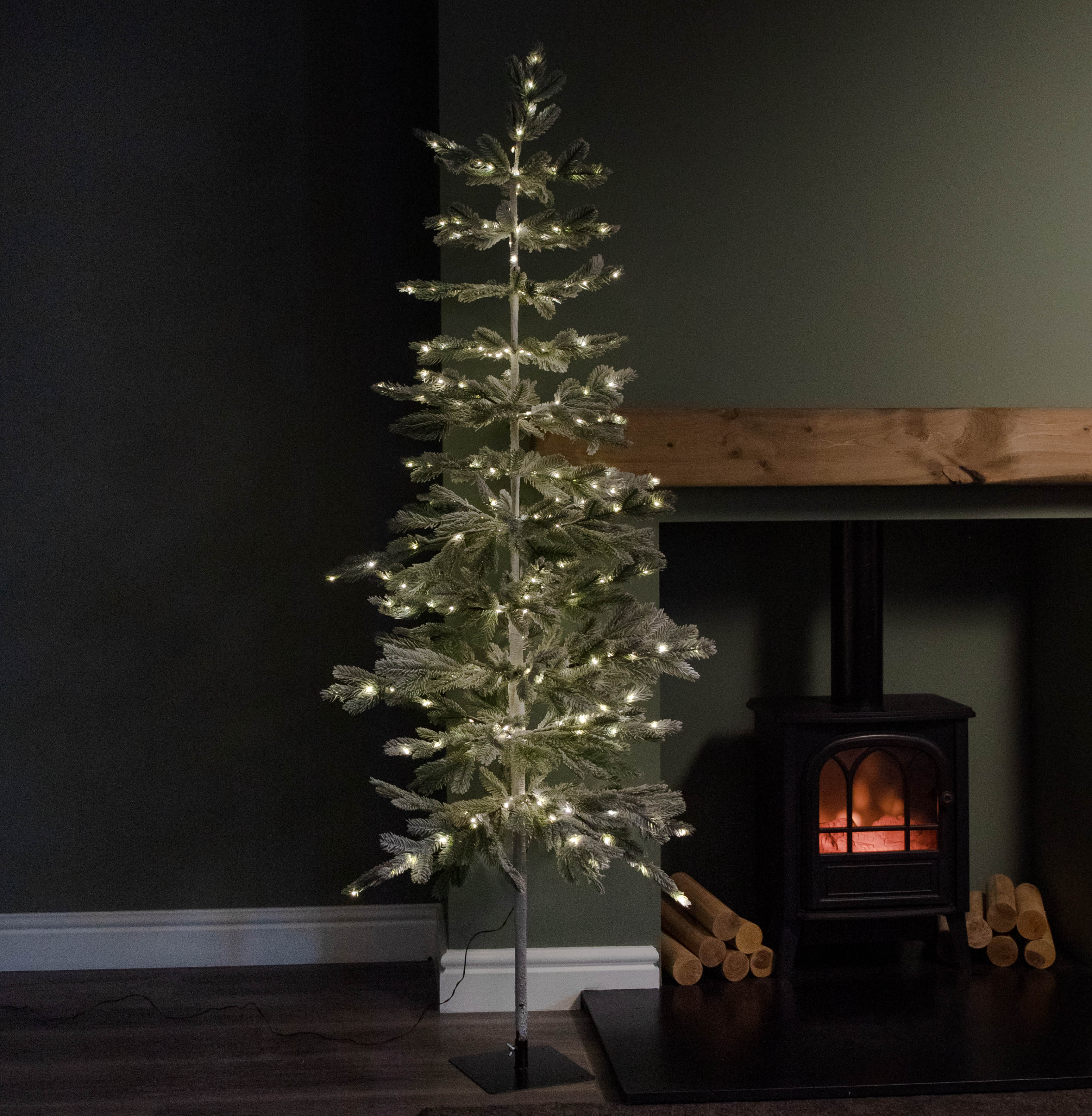 6ft (1.8m) Light up Christmas Pine Needle Tree with 300 Warm White LEDs and Metal Stand