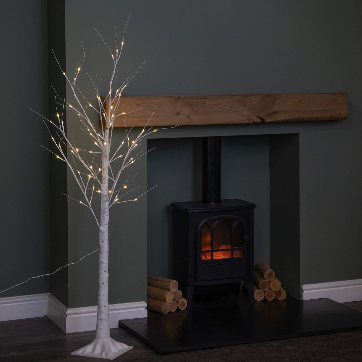 1.5m (5ft) Light up Christmas Birch Tree with 64 Warm White LEDs