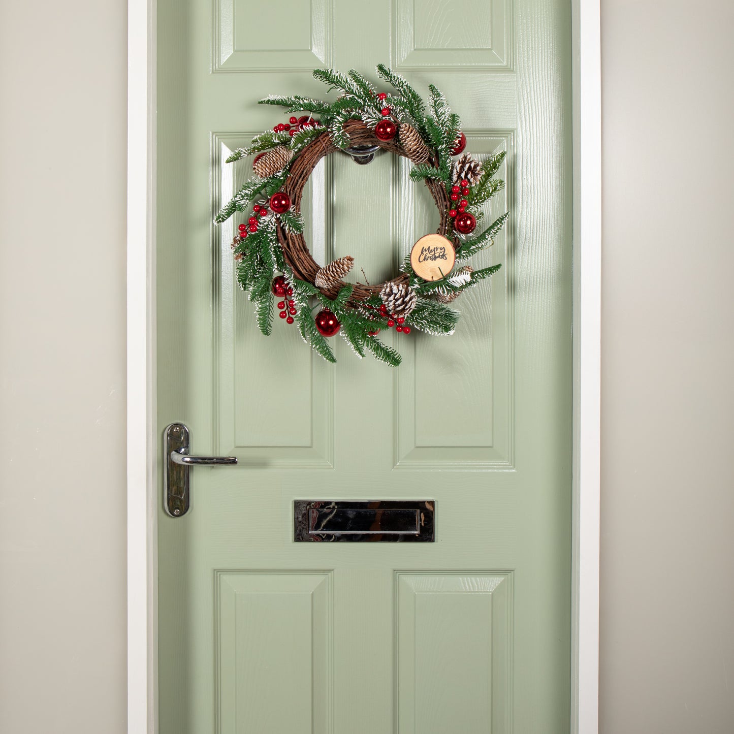 50cm Christmas Pinecone Wreath with Red Berries and Baubles