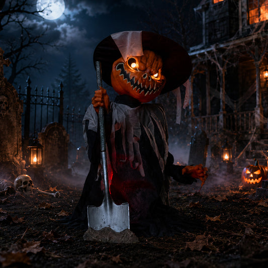 3ft Tall Pop-up Pumpkin Scarecrow Halloween Animatronic Decoration with LEDs
