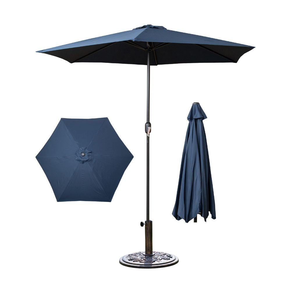 2.7m Havana Garden Patio Parasol with Crank Handle in Blue with 9kg Base Included