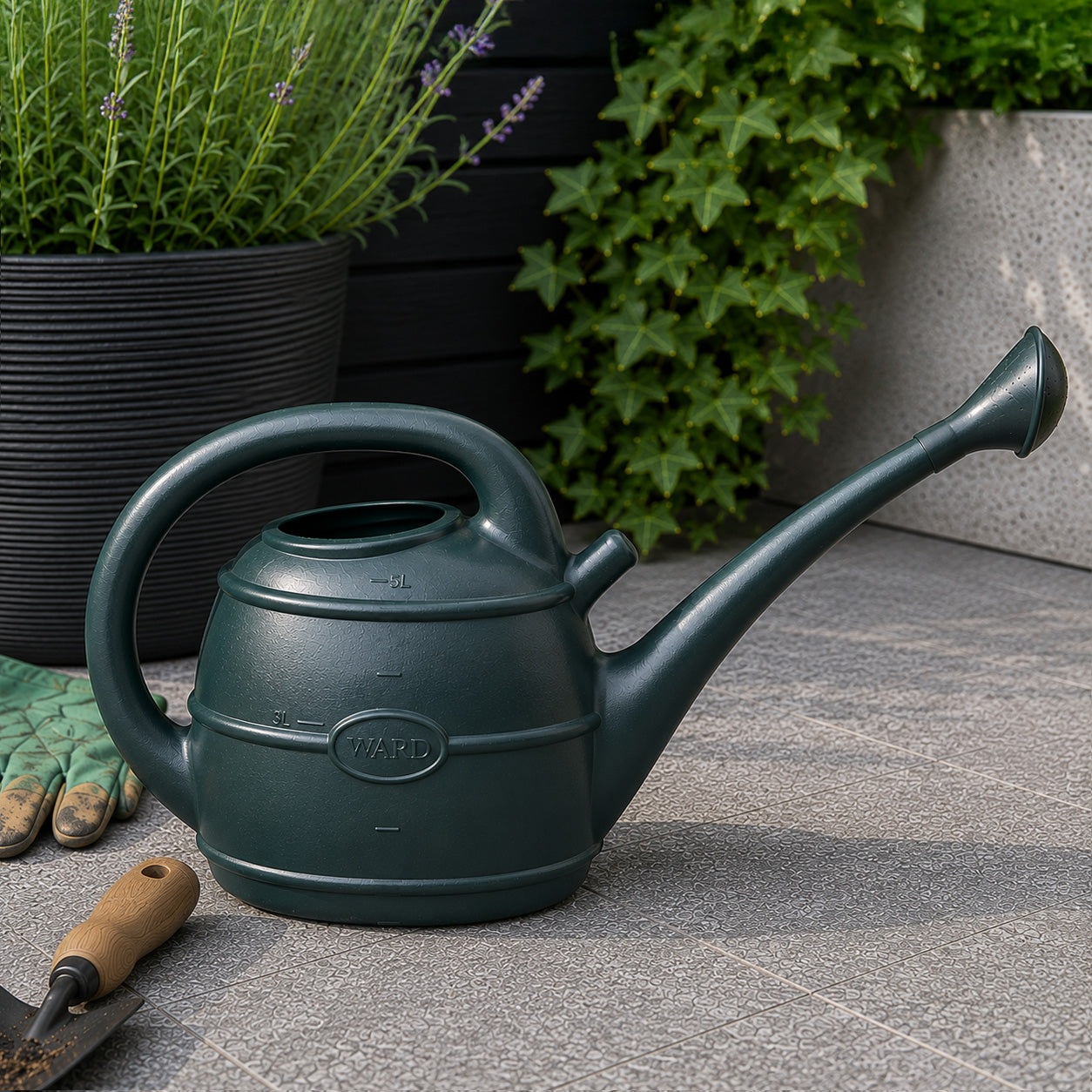 5L Garden Patio Ward Watering Can with Rose in Green