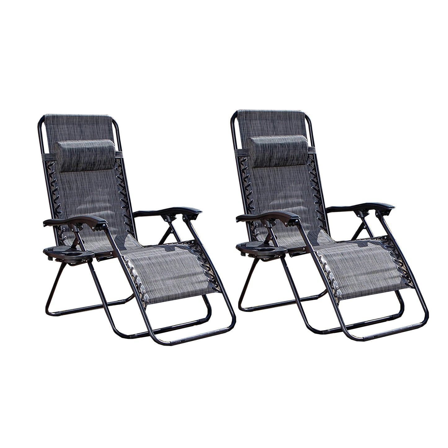 Set of 2 Multi Position Zero Gravity Relaxer Chair Sun Lounger in Mixed Grey