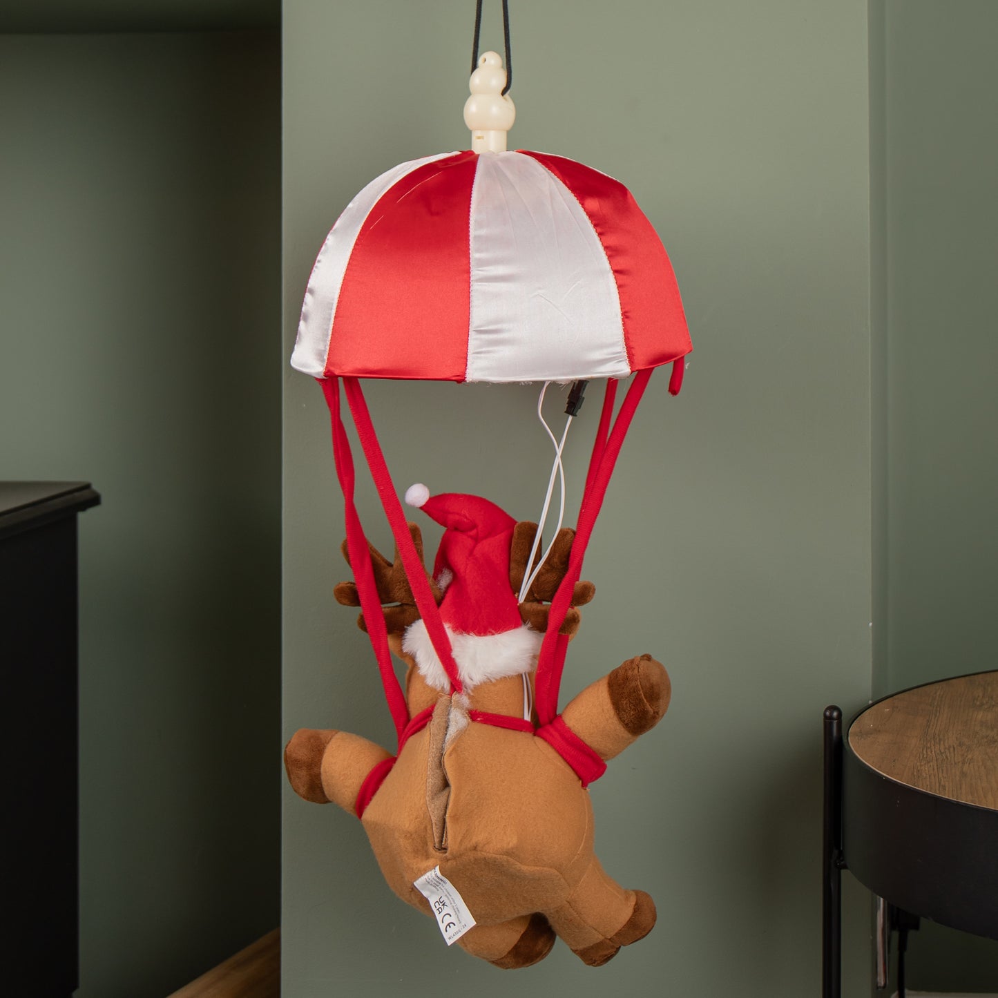 45cm Battery Operated Musical Parachuting Reindeer with Leg Kicking Motion