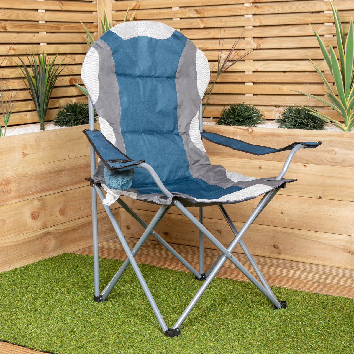 Berkley Folding Lightweight Padded High Back Relaxer Camping Chair in Indigo Blue
