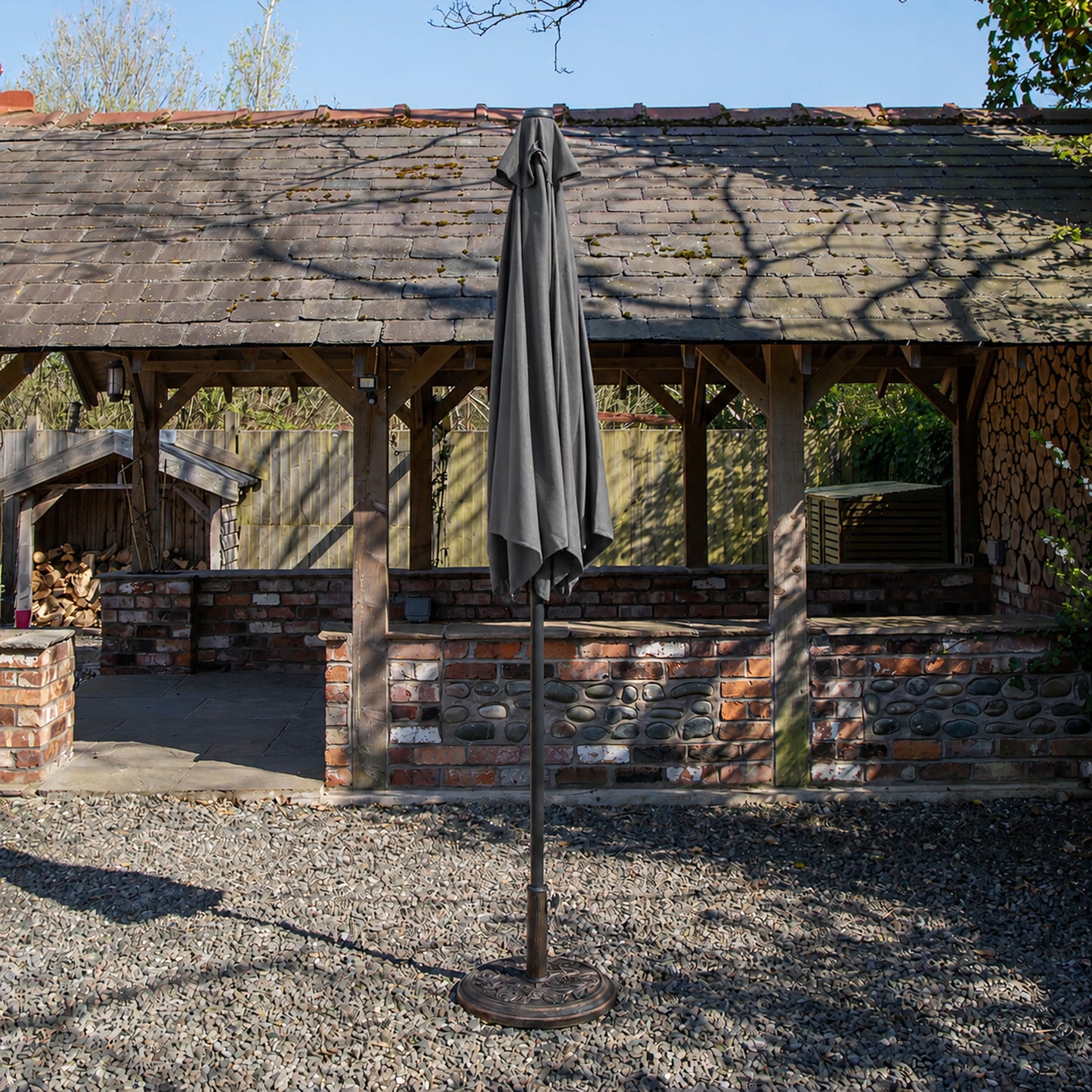 2.7m Havana Garden Patio Parasol with Crank Handle in Grey with 9kg Base Included