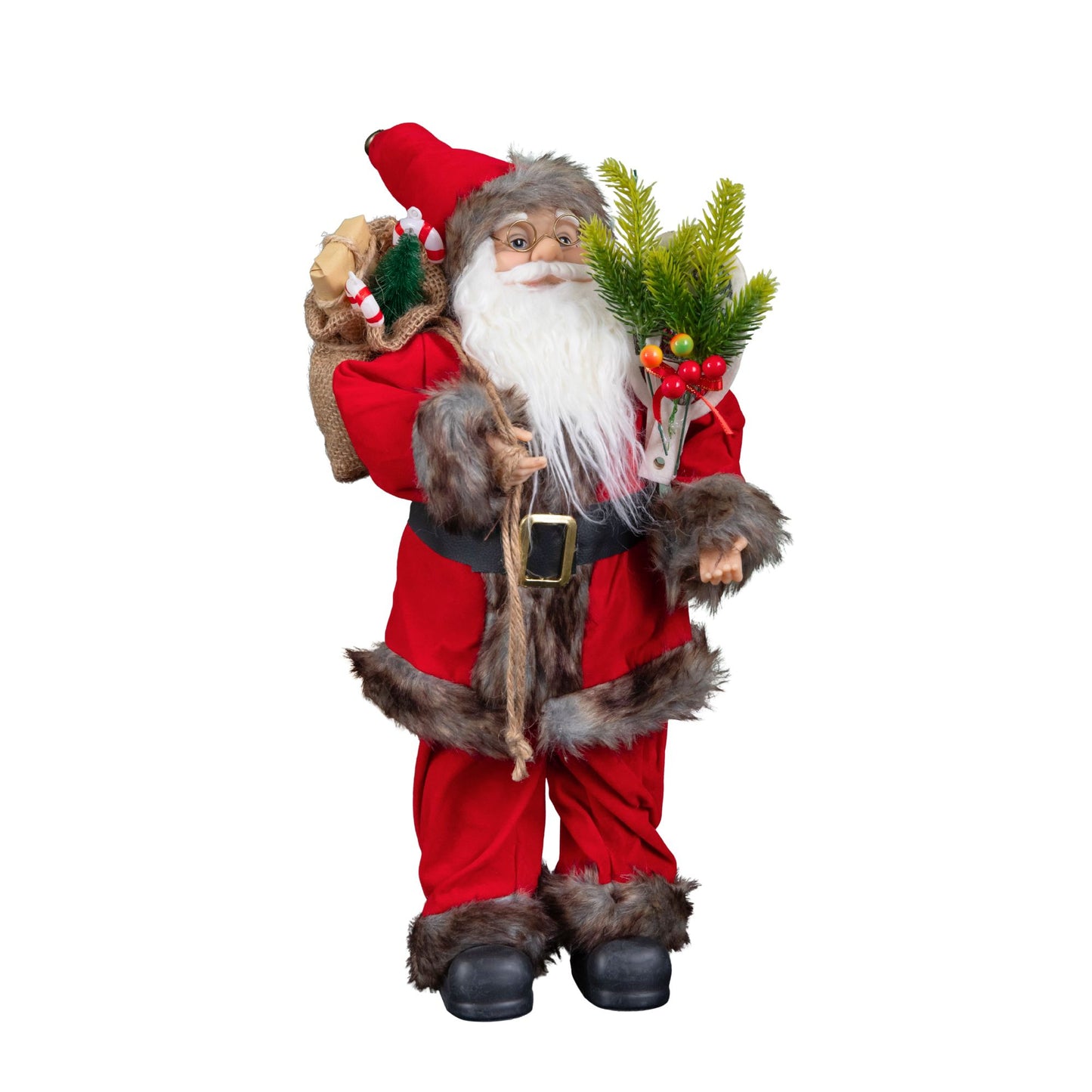 45cm Standing Traditional Santa Claus Christmas Decoration with Gift Sack