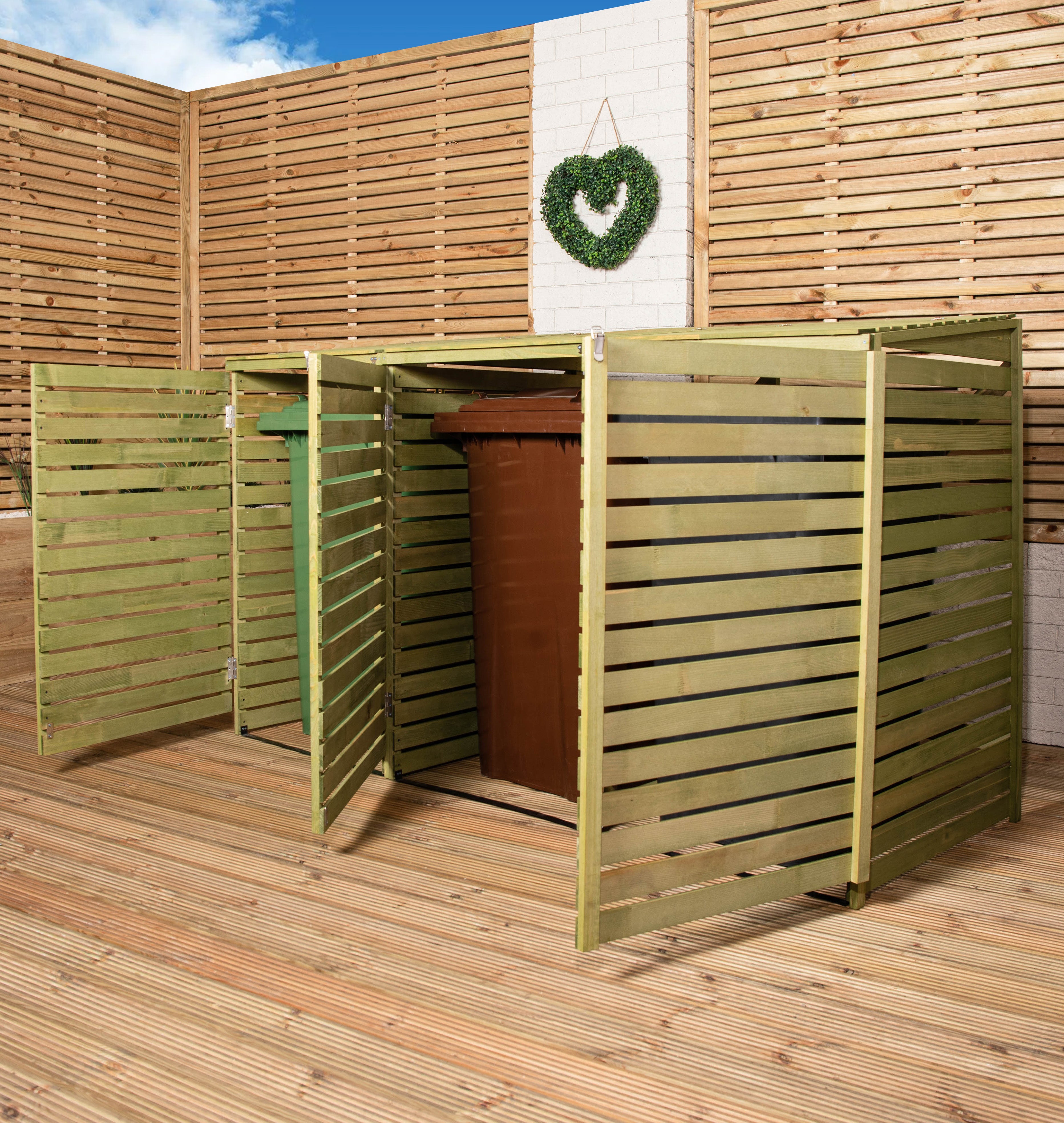 1.99m x 1.22m Large Wooden Outdoor Garden Triple Wheelie Bin Store Storage for 3 Bins