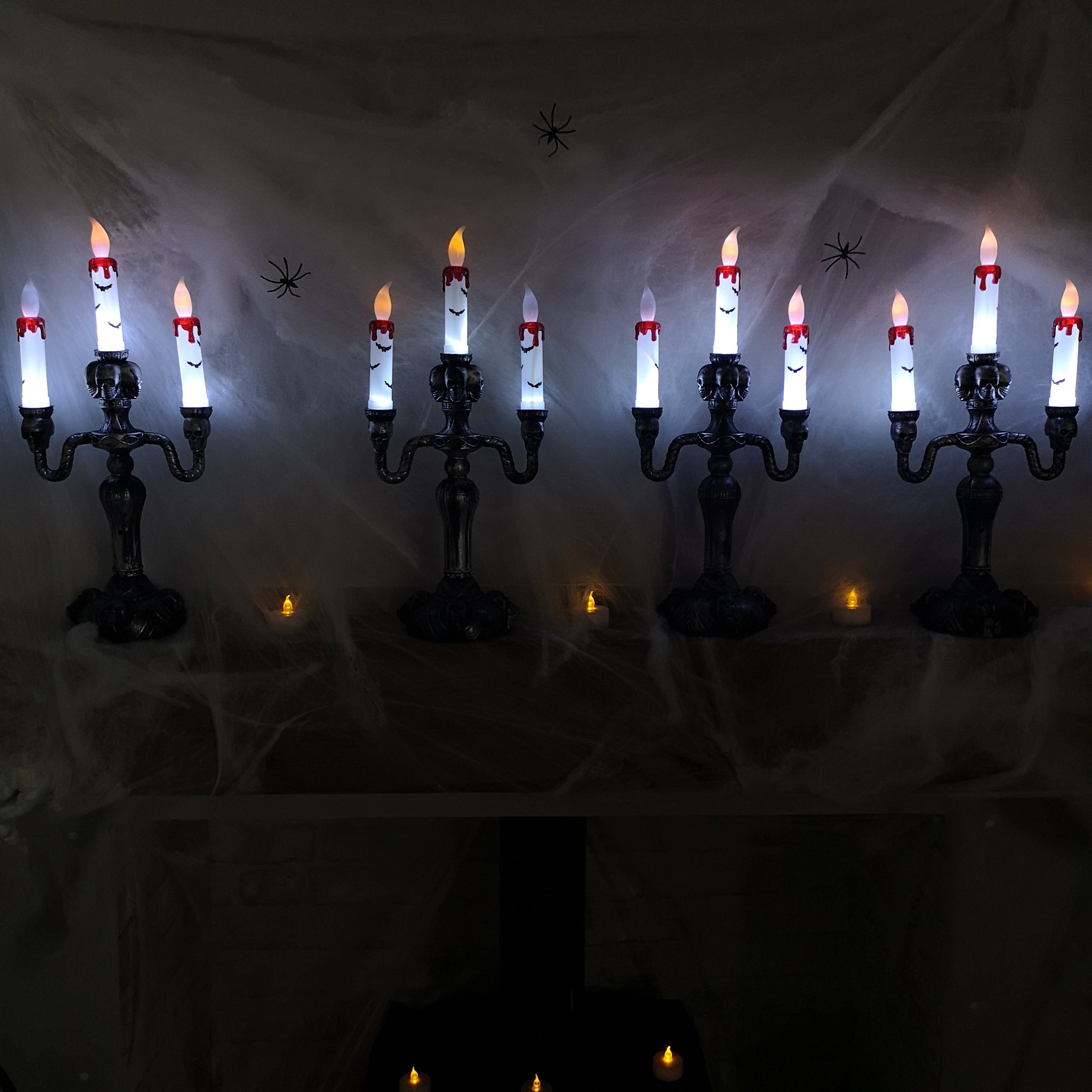 Set of 4 LED Light up triple candlestick Scary Halloween Decoration
