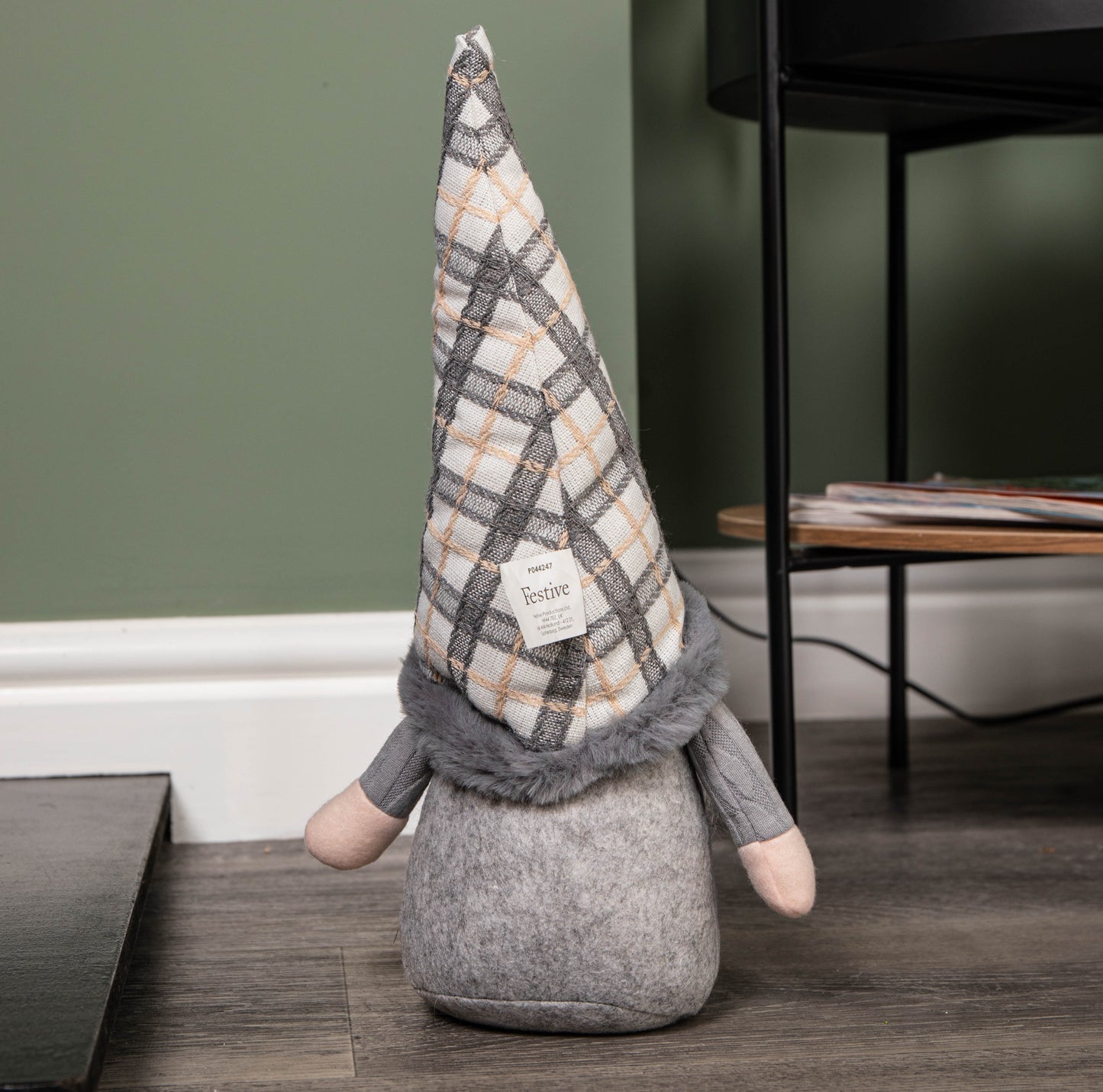 35cm Grey Standing Christmas Gonk Decoration with Tartan Hat