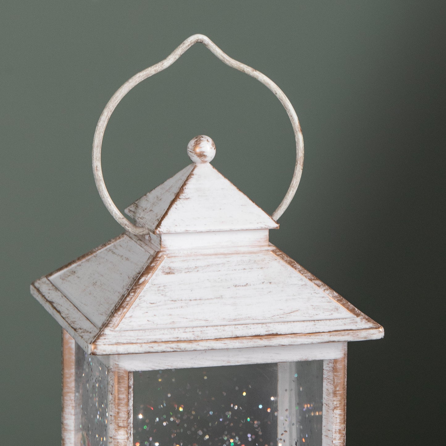 29cm Battery Powered Light up Antique Lantern Christmas Water Spinner with Snowy Mouse Scene