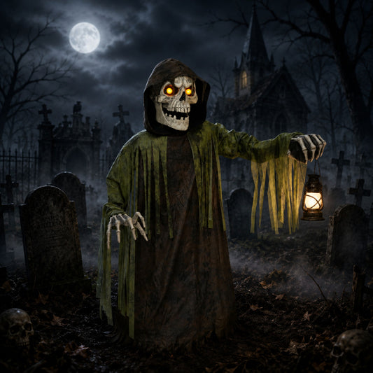 1.47m Tall Light up Corroded Rise Up Reaper Skeleton Halloween Animatronic Decoration
