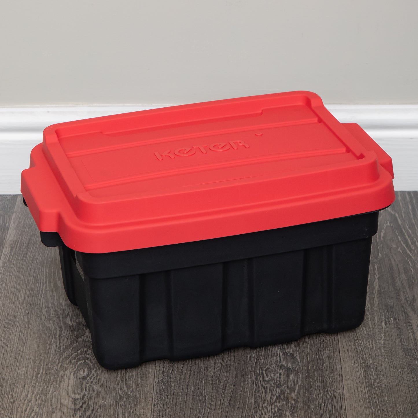 11L Black and Red Small Tuff Stackable Storage Box with Lid and Carry Handles
