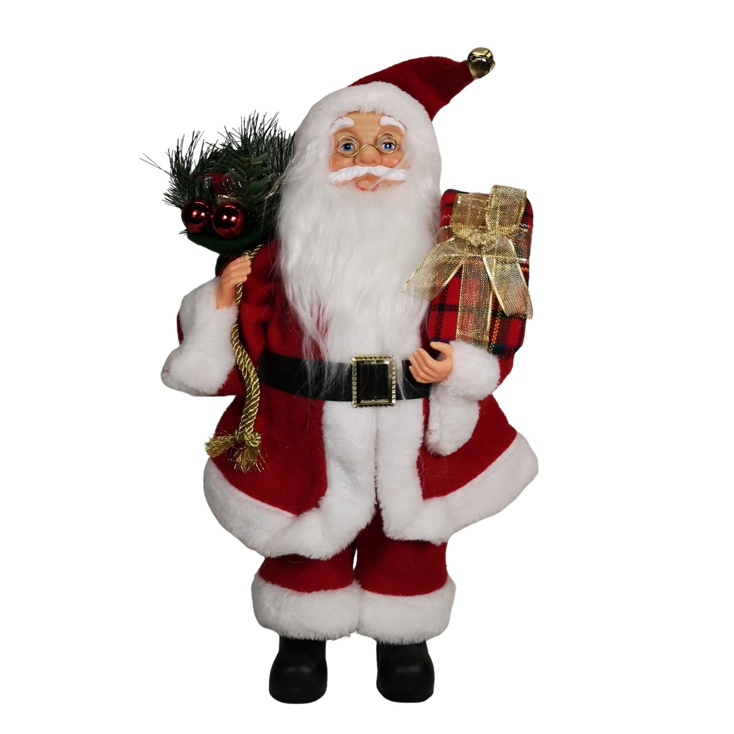 40cm Red Standing Santa Claus Indoor Decoration with Present and Green Sack