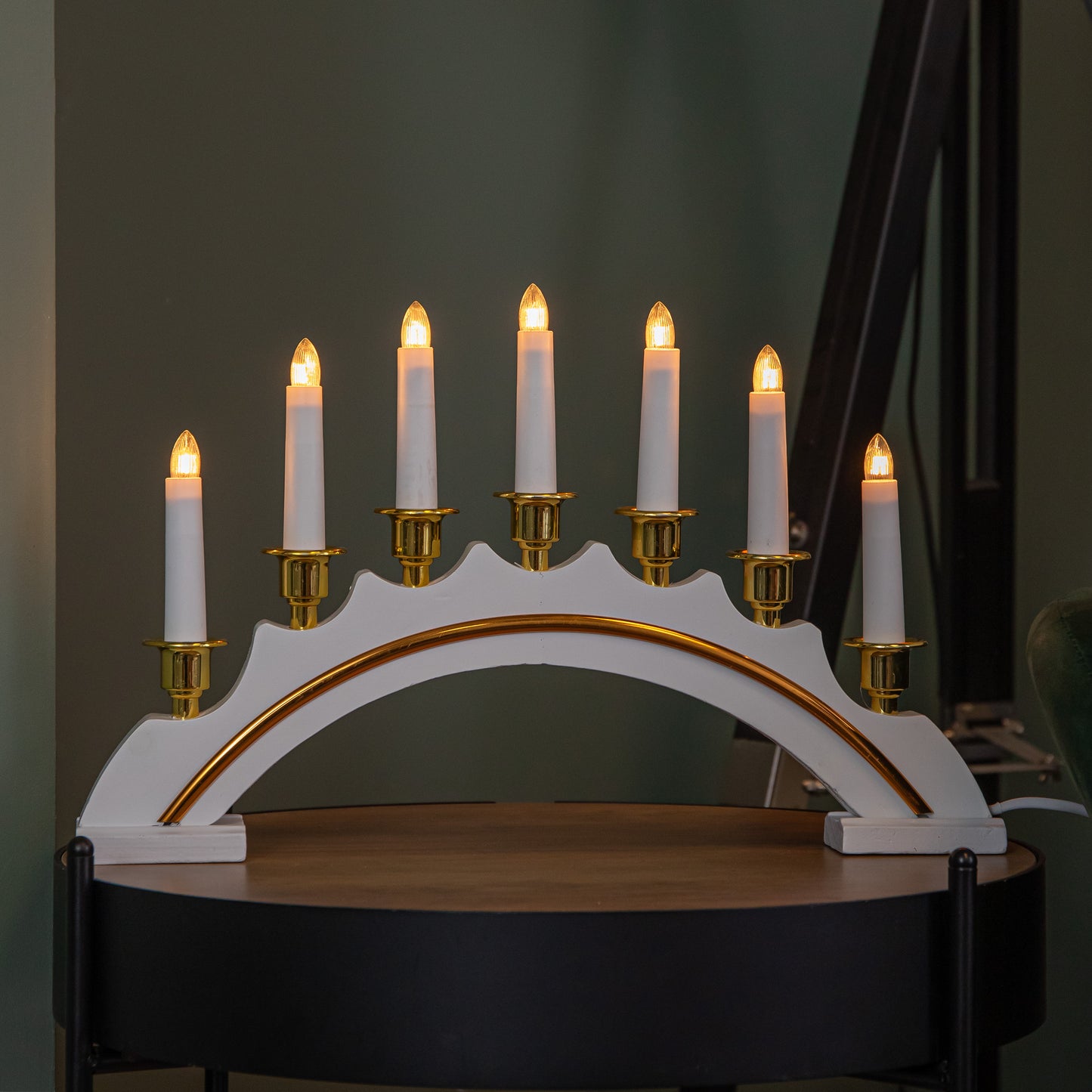42cm Light up Christmas Candle Bridge in White with 7 Bulbs