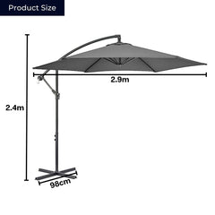 3m Hanging Banana Cantilever Garden Parasol with Cover in Grey