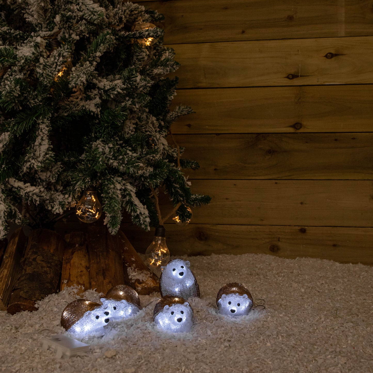 Factory Seconds: Set of 5 Battery Operated Brown Acrylic Christmas Hedgehogs with Cool White LEDs