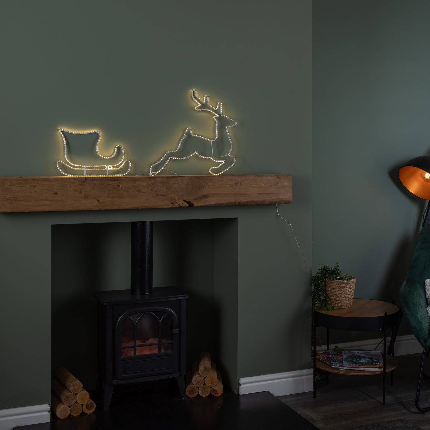 42cm Light up Hanging Christmas Reindeer and Sleigh Silhouette with Warm White LEDs