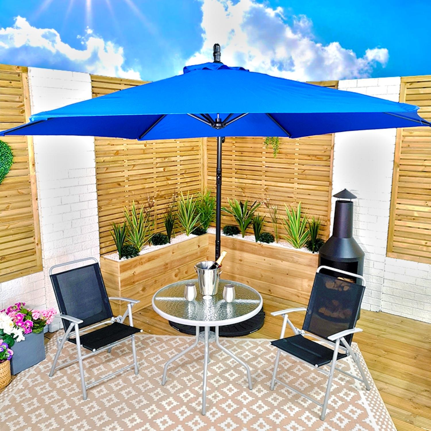 3m Hanging Banana Cantilever Garden Parasol with Cover in Blue