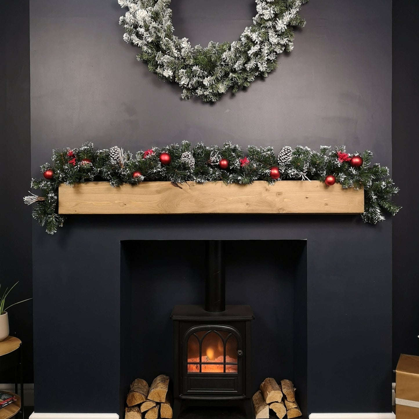 Premier 180cm (6ft) Festive Red Dressed Christmas Garland With Bows And Red Baubles