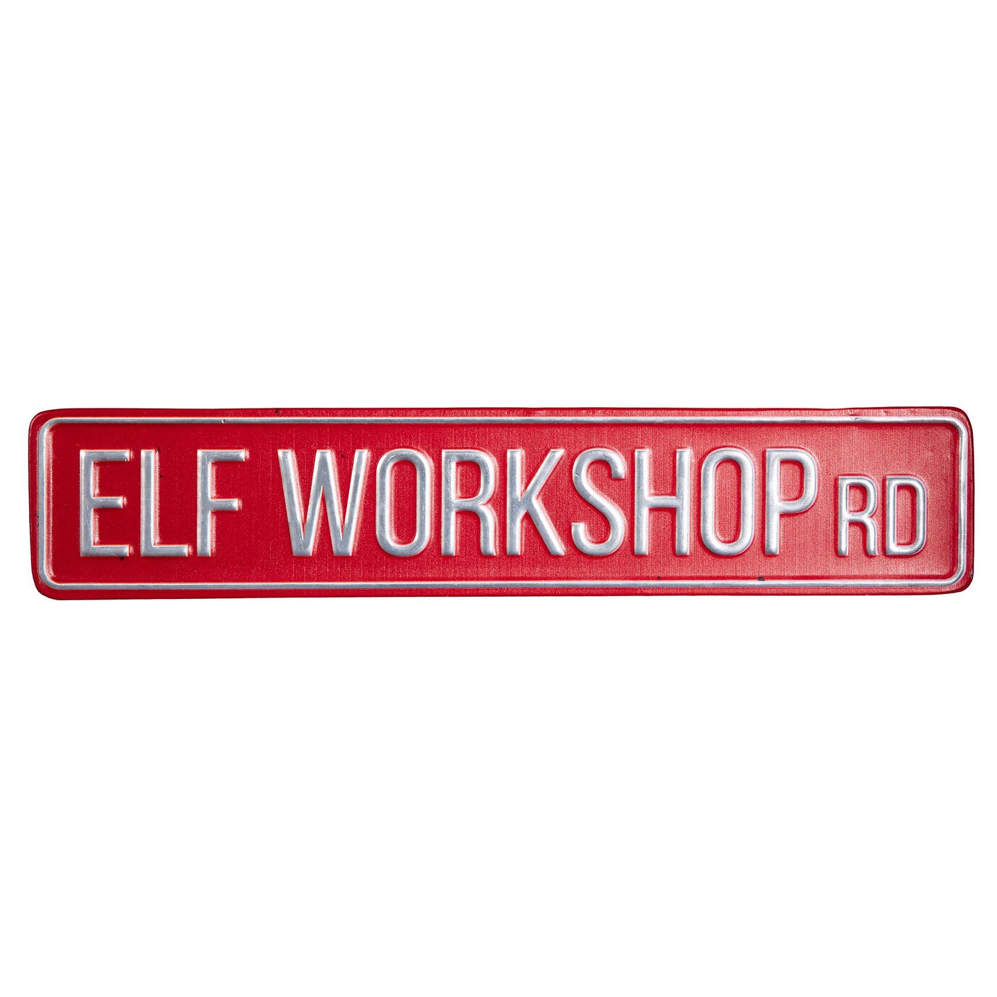 50cm Red Metal Christmas Elf Workshop Road Sign Hanging Decoration