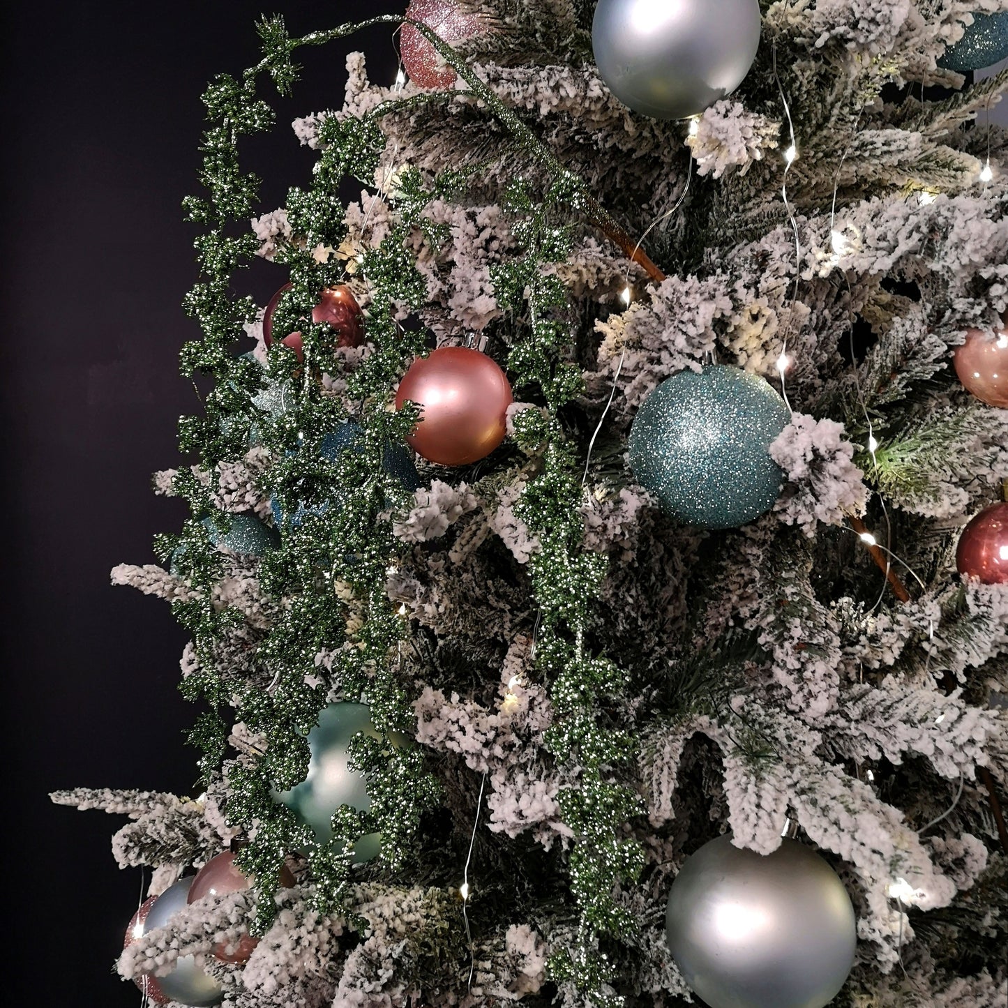 96cm Green Glitter Frosted Mini Leaf Wispy Christmas Stem Decoration