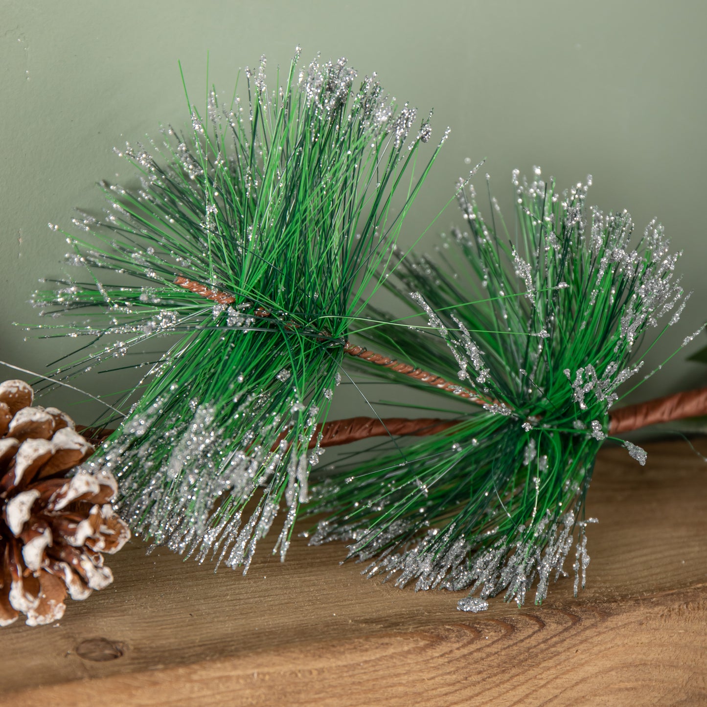 1.5m Christmas Berry Garland with Pinecones and Silver Glitter Tips