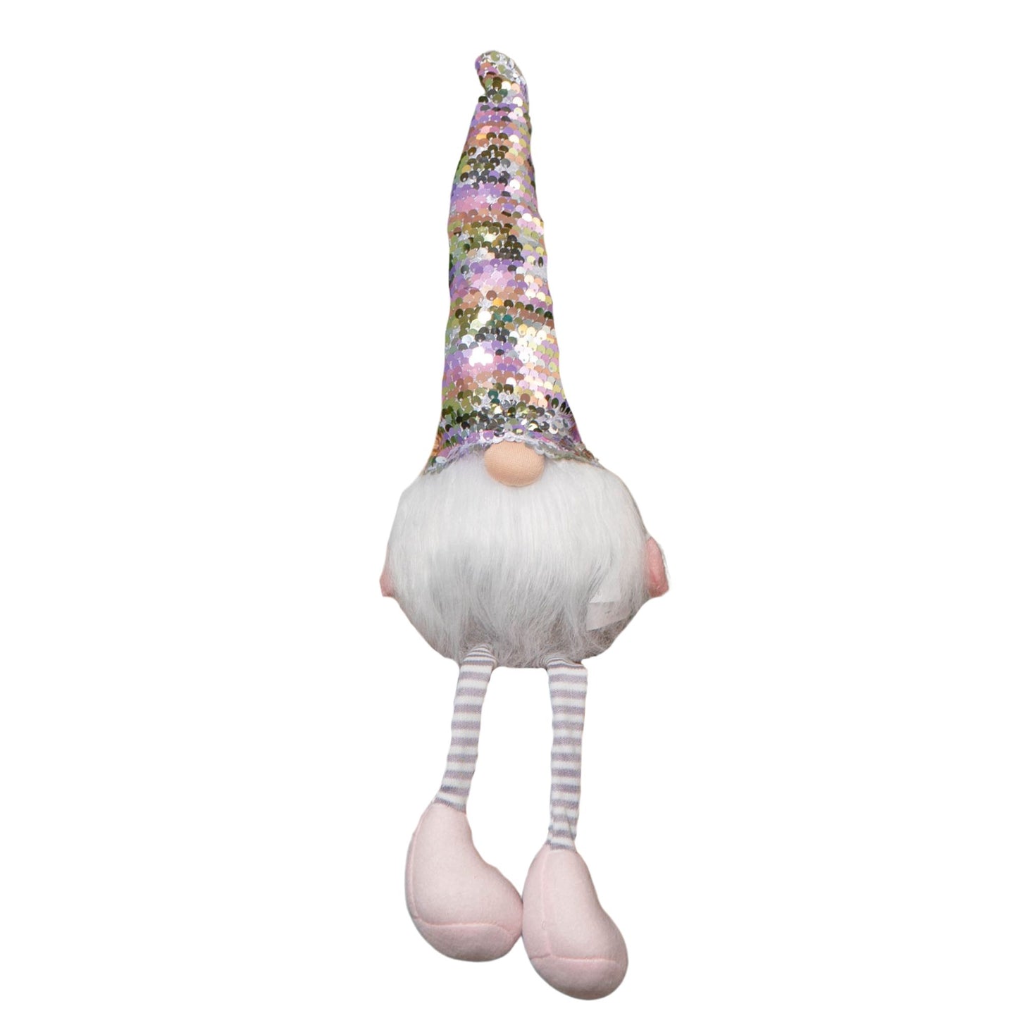 49cm Festive Christmas Sitting Gonk with Dangly Legs & Sequin Hat in Pink & Grey
