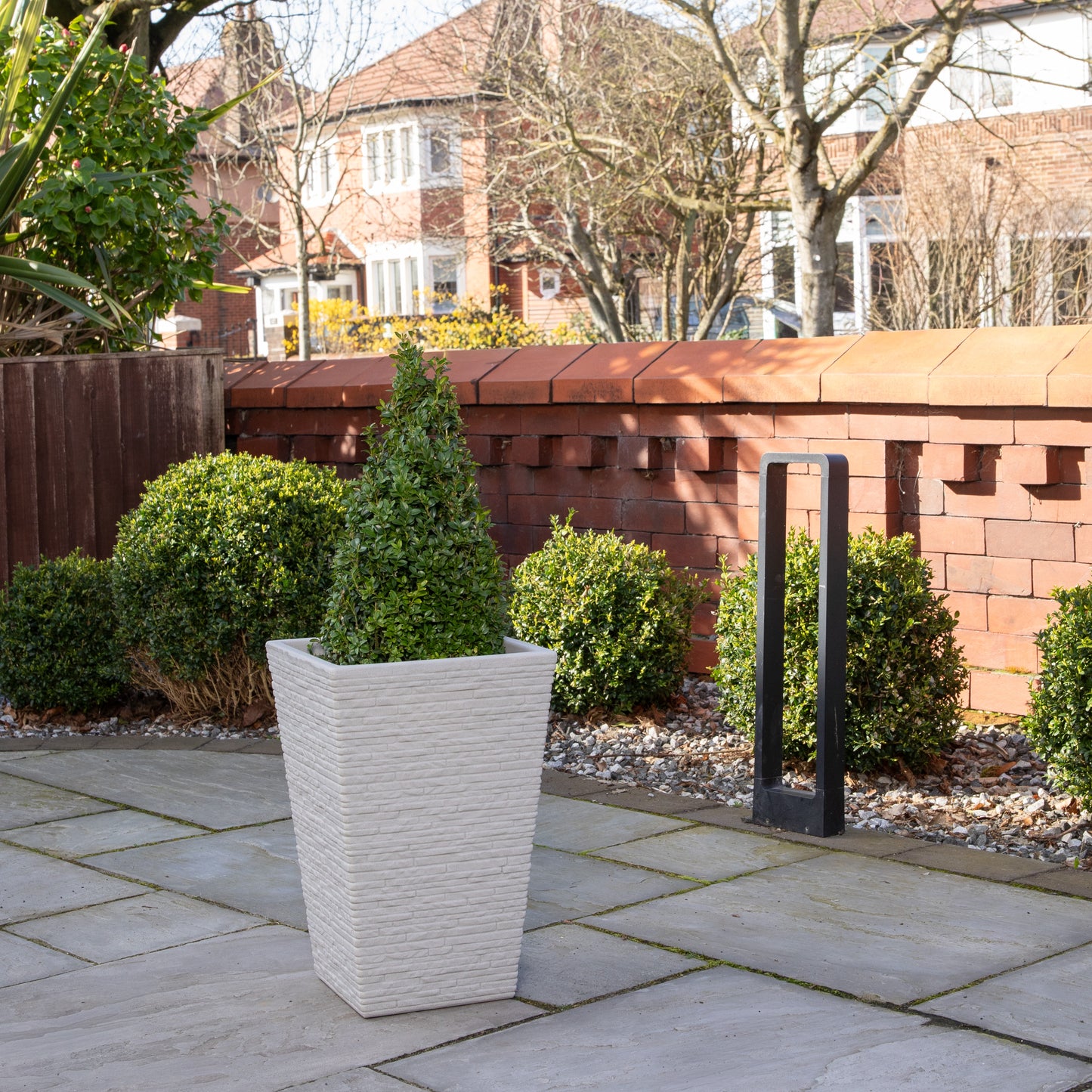 45cm Tall Plastic Slate Effect Garden Patio Planter in Stone