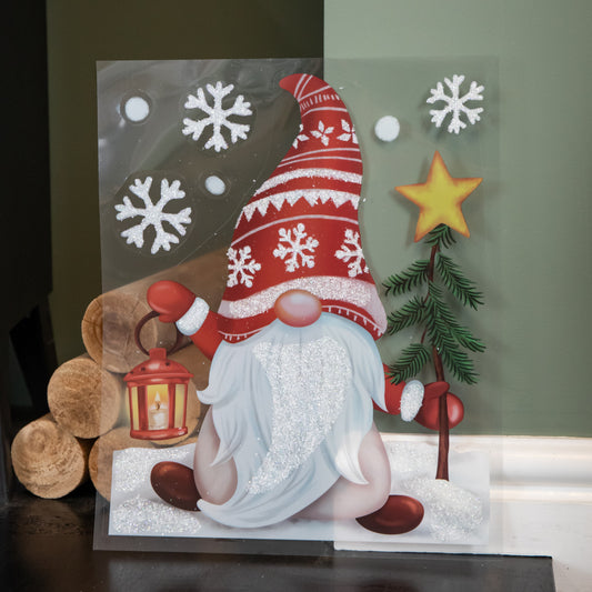 35cm Christmas Gonk in Snow Scene Window Decal Decoration with Glitter