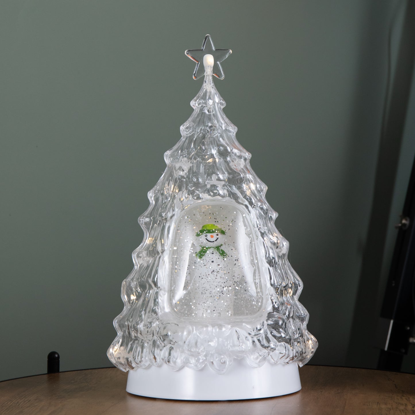 33cm Battery Operated Light up Christmas Tree Water Spinner with The Snowman & LEDs