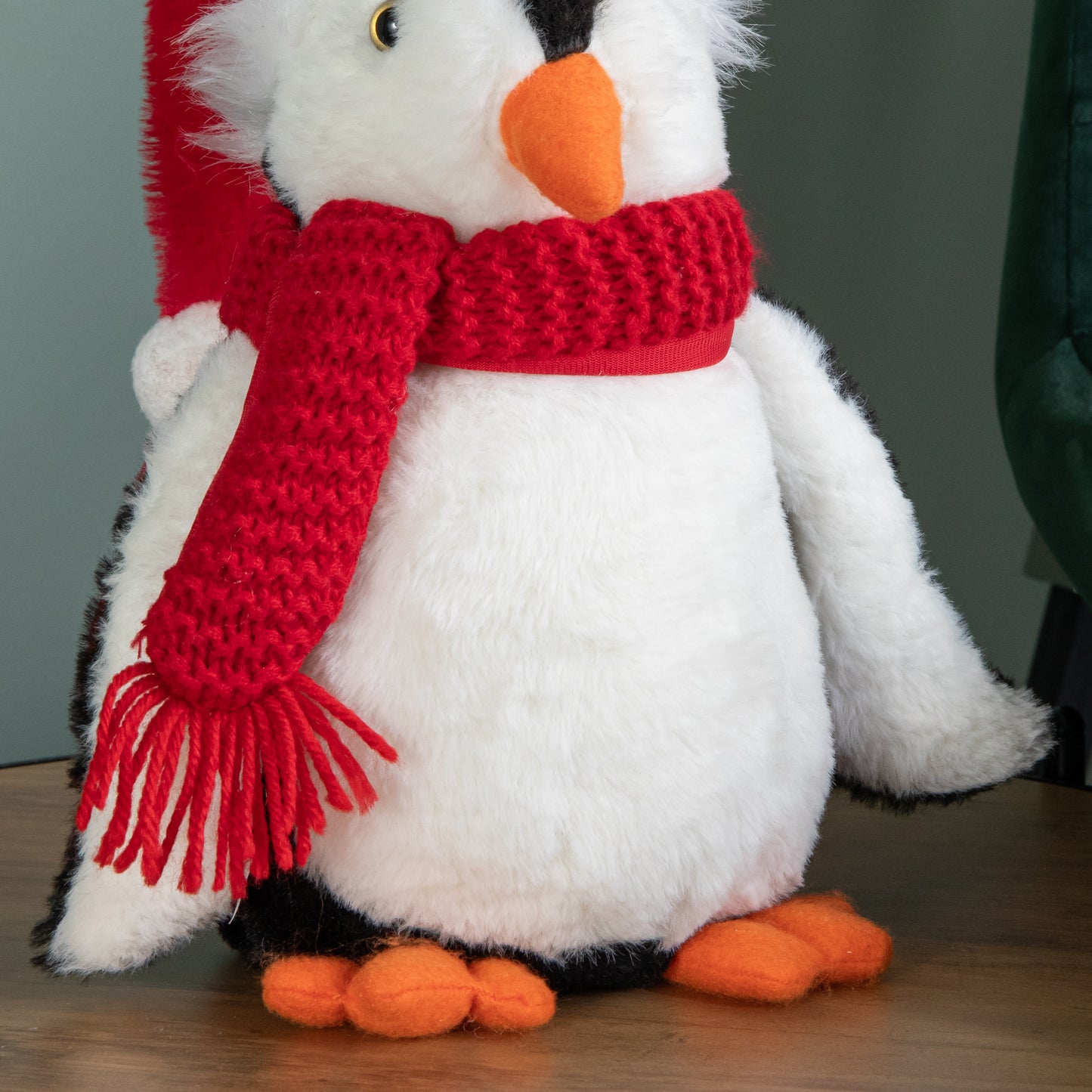 30cm Soft Cuddly Puppa Penguin Christmas Decoration with Santa Hat