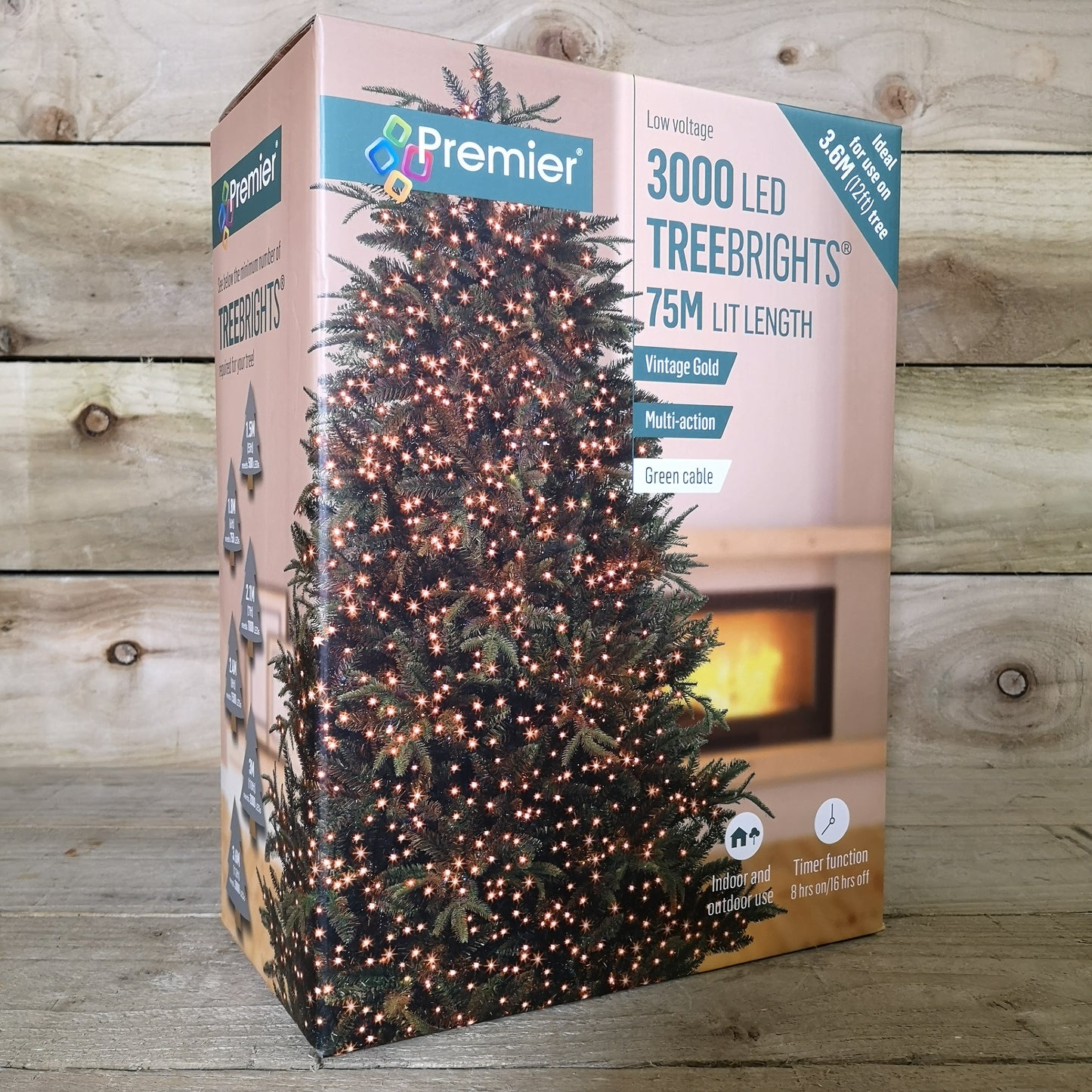3000 LED 75m Premier TreeBrights Indoor Outdoor Christmas Multi Function Mains Operated String Lights with Timer in Vintage Gold