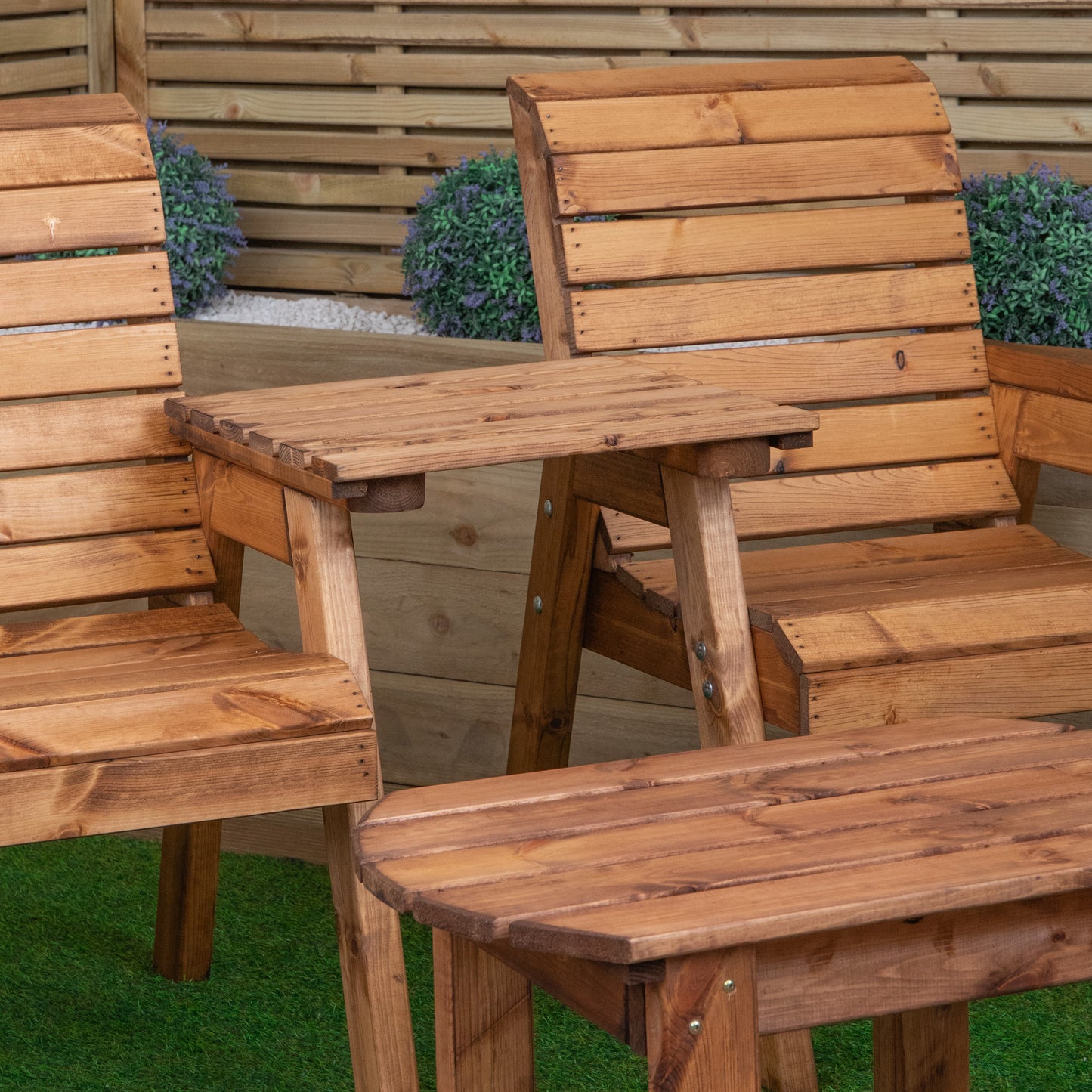 2 Seater Chunky Wooden Garden Furniture Set with Coffee Table